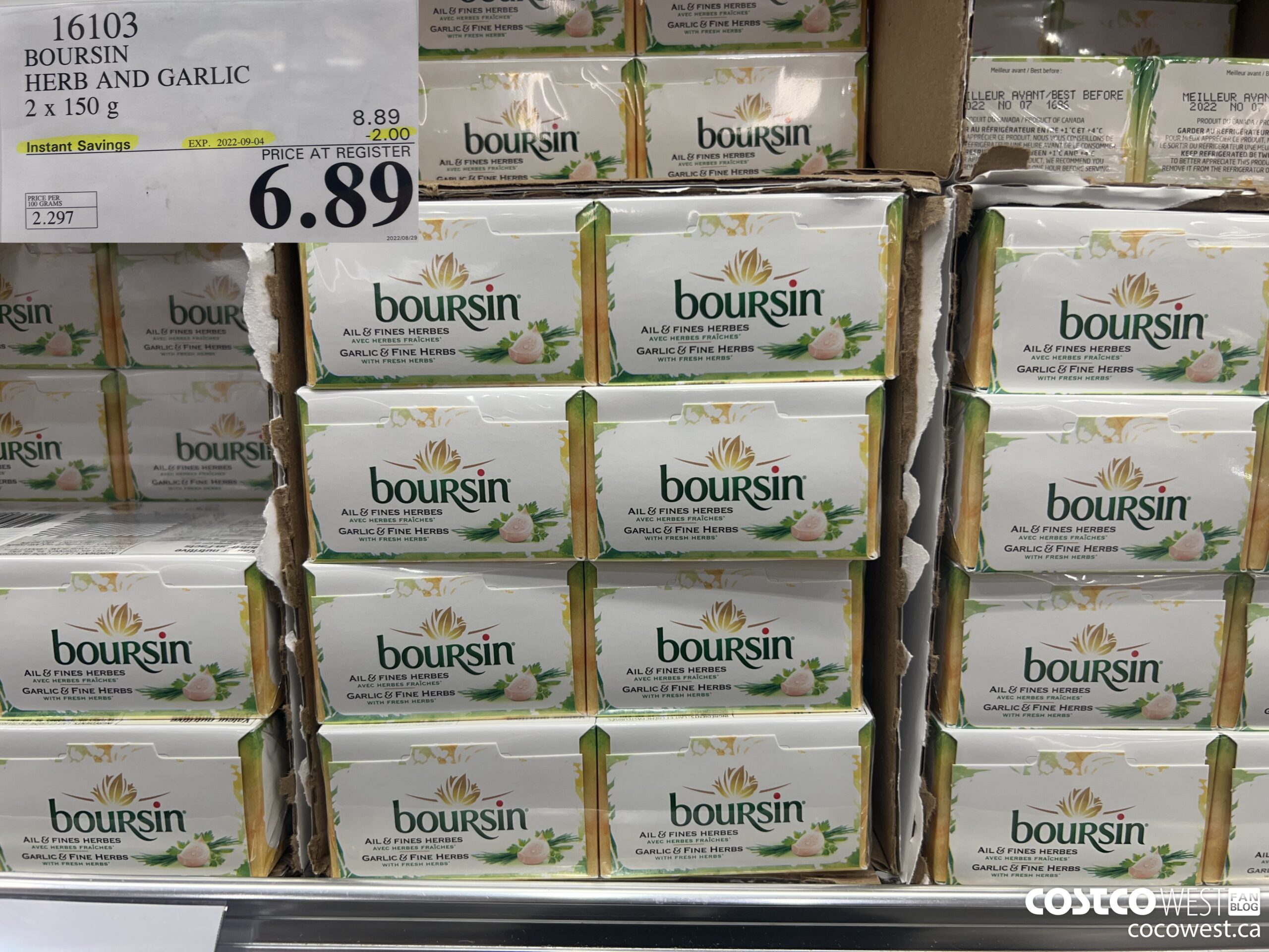 16103 BOURSIN HERB AND GARLIC 2 x 150 g ($2.00 INSTANT SAVINGS EXPIRES ON 2022-09-04) $6.89