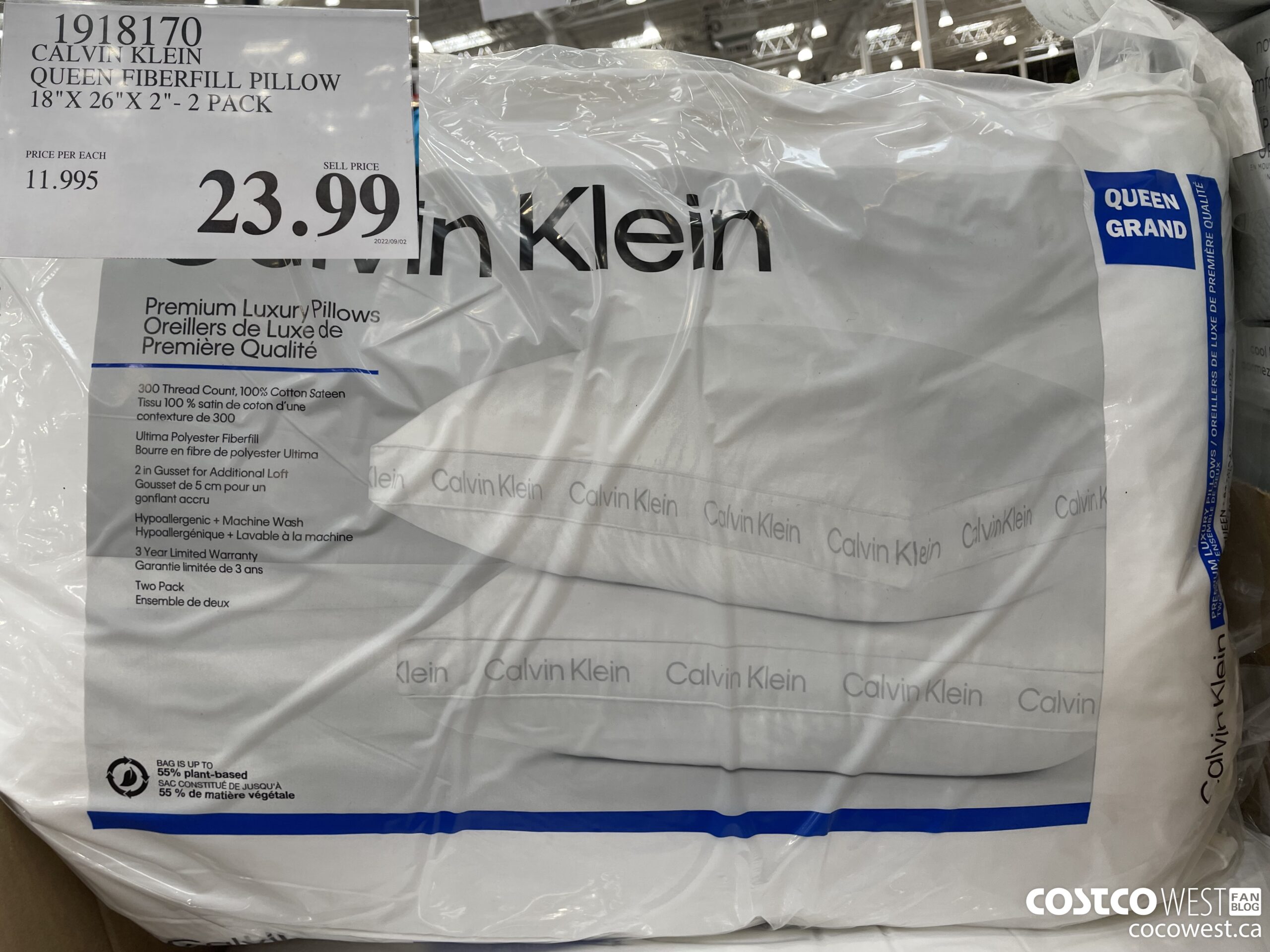 1918170 CALVIN KLEIN QUEEN FIBERFILL PILLOW 18 X 26 X 2 2 PACK 5