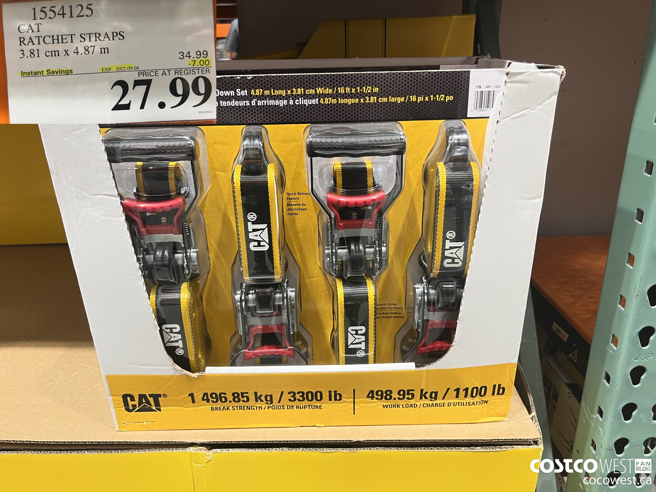 1554125 CAT RATCHET STRAPS 4 PACK 3.81 CM X 4.87 M ($7.00 INSTANT SAVINGS EXPIRES ON 2022-09-04) $27.99