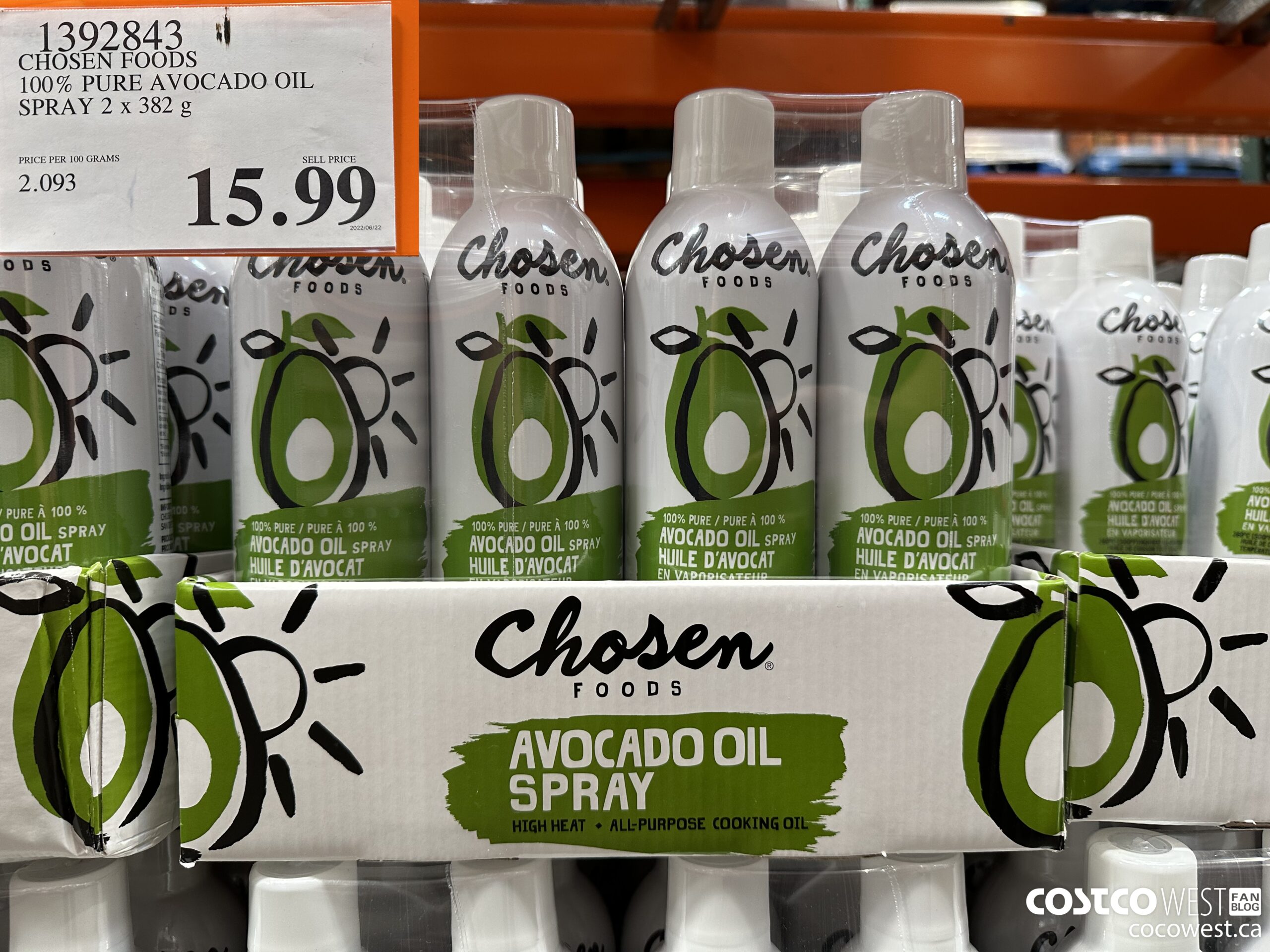 1392843 CHOSEN FOODS 100% PURE AVOCADE OIL SPRAY 2 x 382 g $15.99
