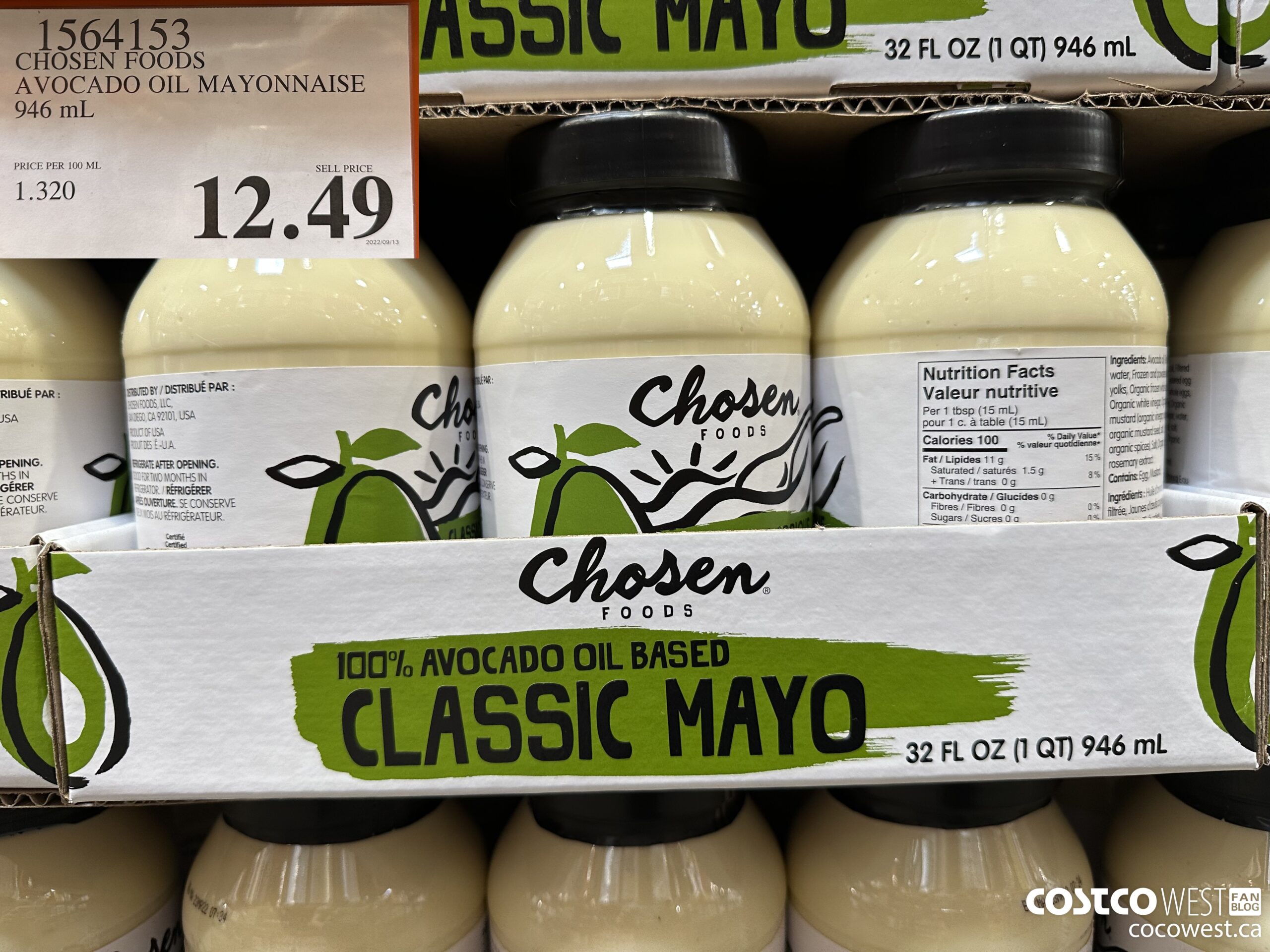 1564153 CHOSEN FOODS AVOCADO OIL MAYONNAISE 946 mL $12.49