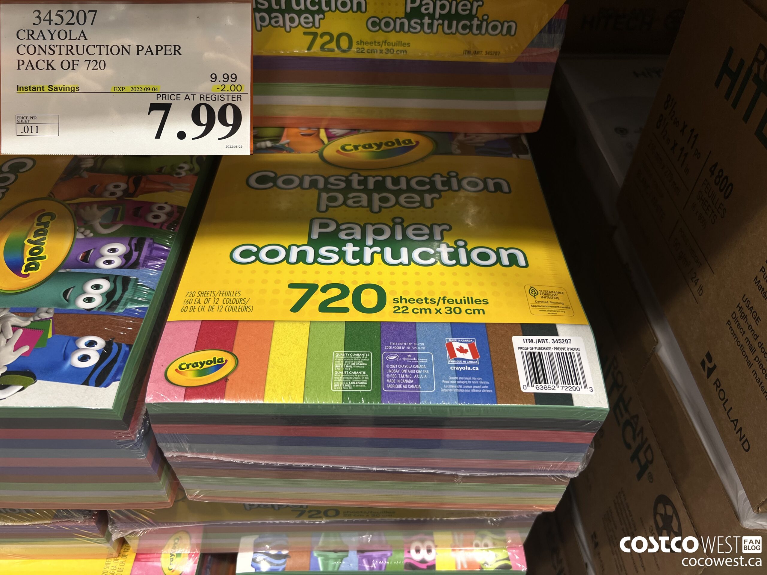 345207 CRAYOLA CONSTRUCTION PAPER PACK OF 720 ($2.00 INSTANT SAVINGS EXPIRES ON 2022-09-04) $7.99