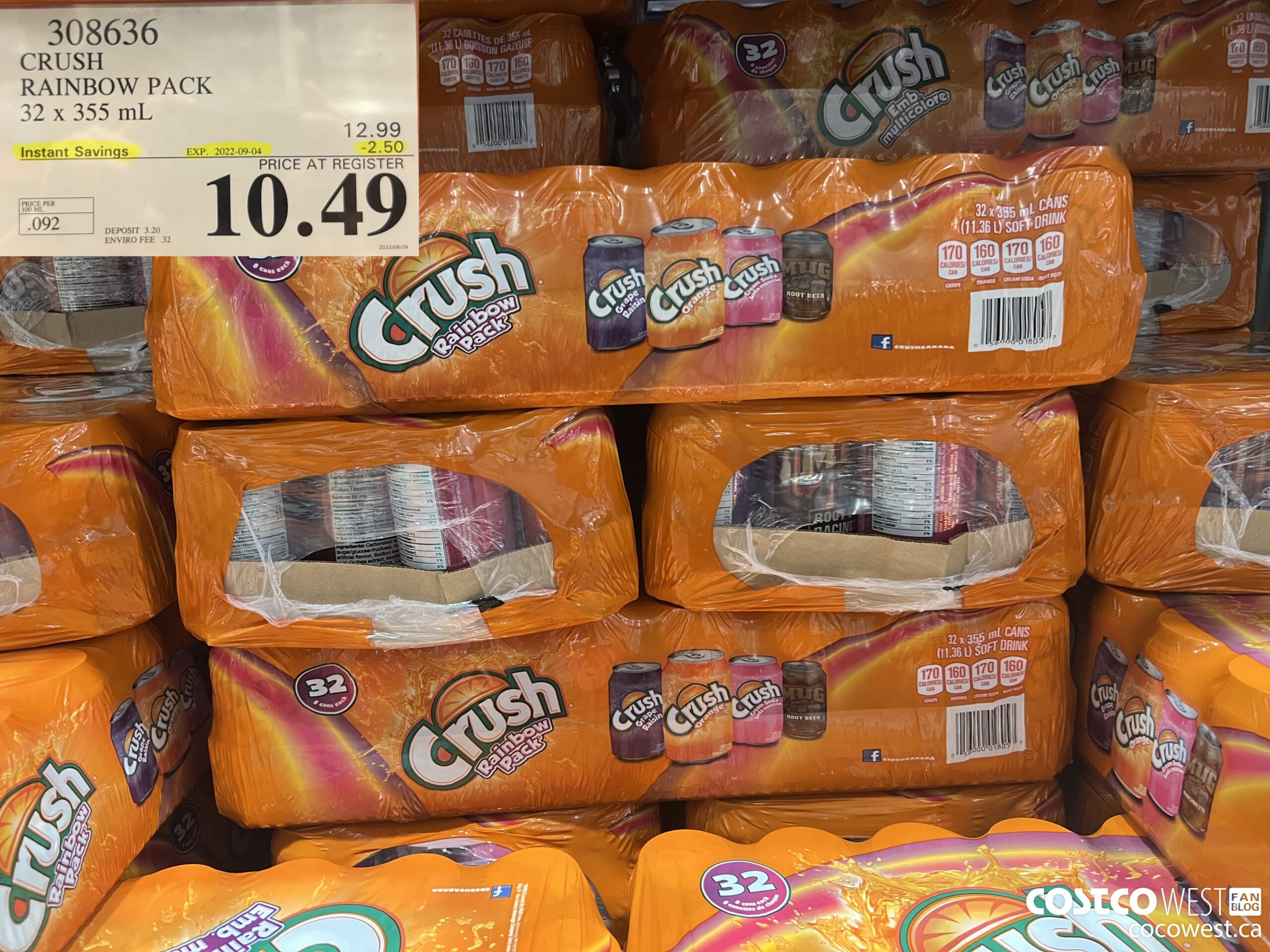 308636 CRUSH RAINBOW PACK 32 X 355 ML ($2.50 INSTANT SAVINGS EXPIRES ON 2022-09-04) $10.49
