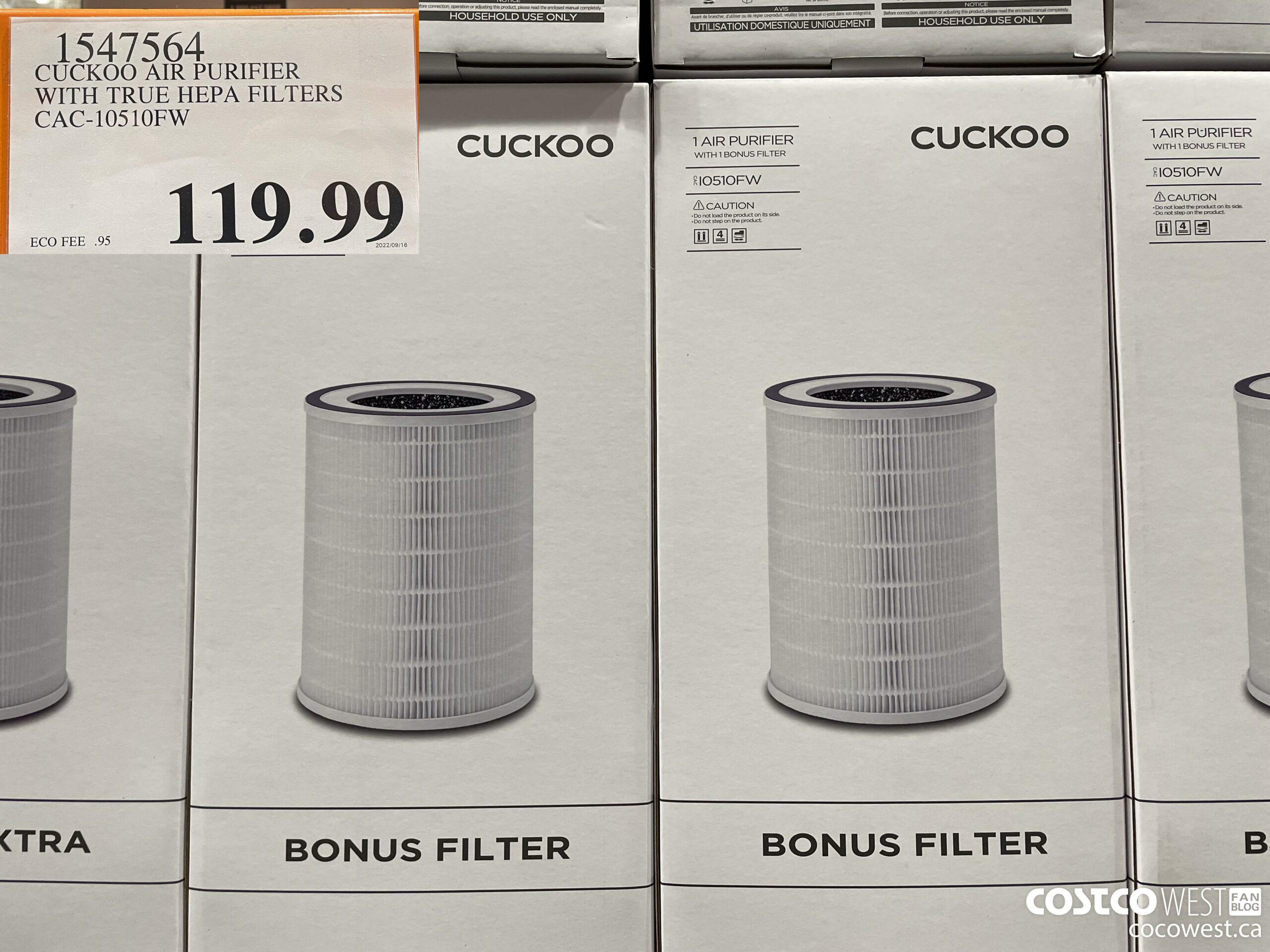 1547564 CUCKOO AIR PURIFIER WITH TRUE HEPA FILTERS CAC-10510FW  $119.99