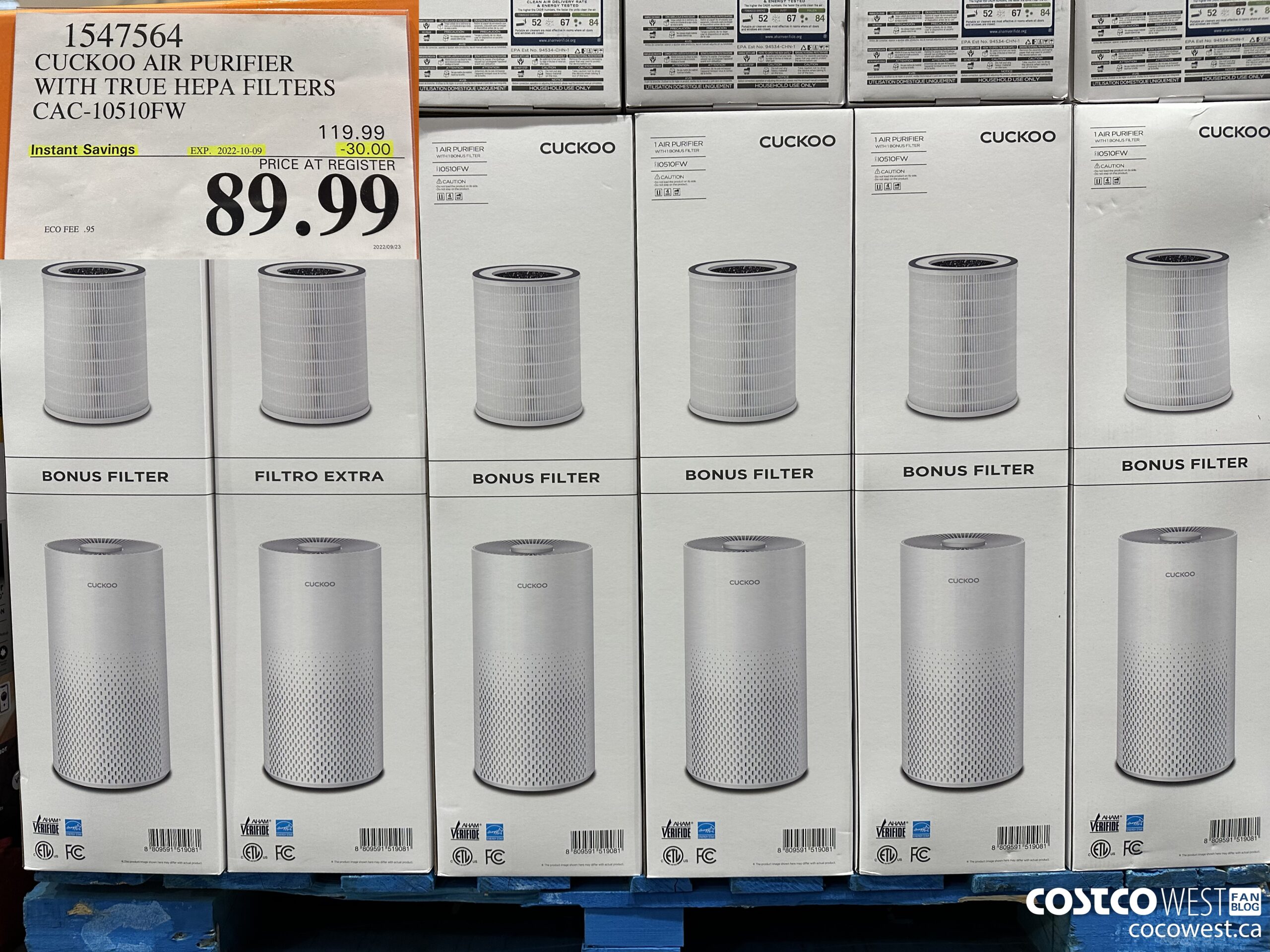 1547564 CUCKOO AIR PURIFIER WITH TRUE HEPA FILTERS CAC-10510FW  ($30.00 INSTANT SAVINGS EXPIRES ON 2022-10-09) $89.99