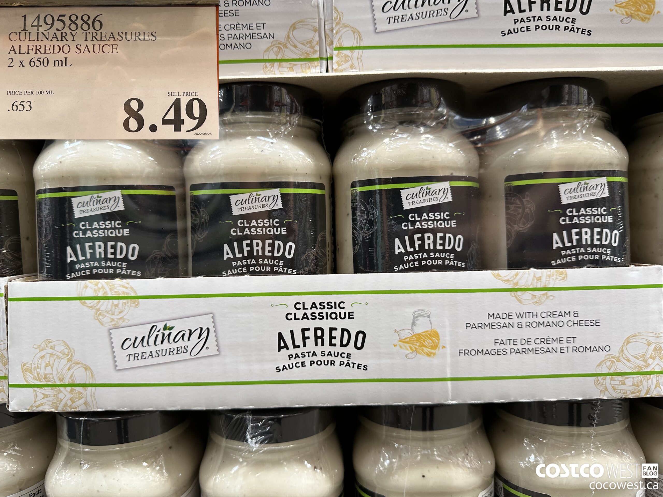 1495886 CULINARY TREASURES ALFREDO SAUCE 2 x 650 mL $8.49