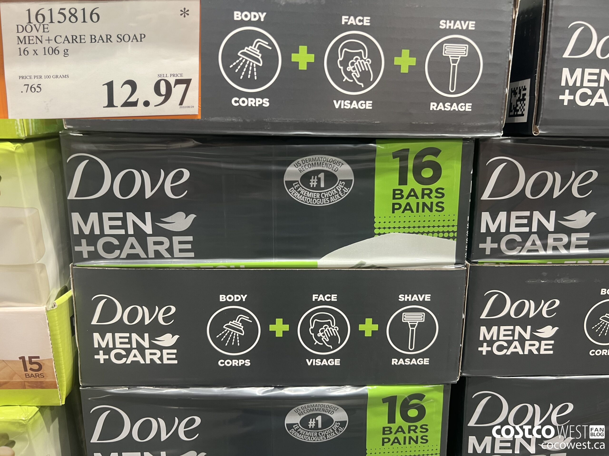 1615816 DOVE MEN +CARE BAR SOAP 16 X 106 G $12.97