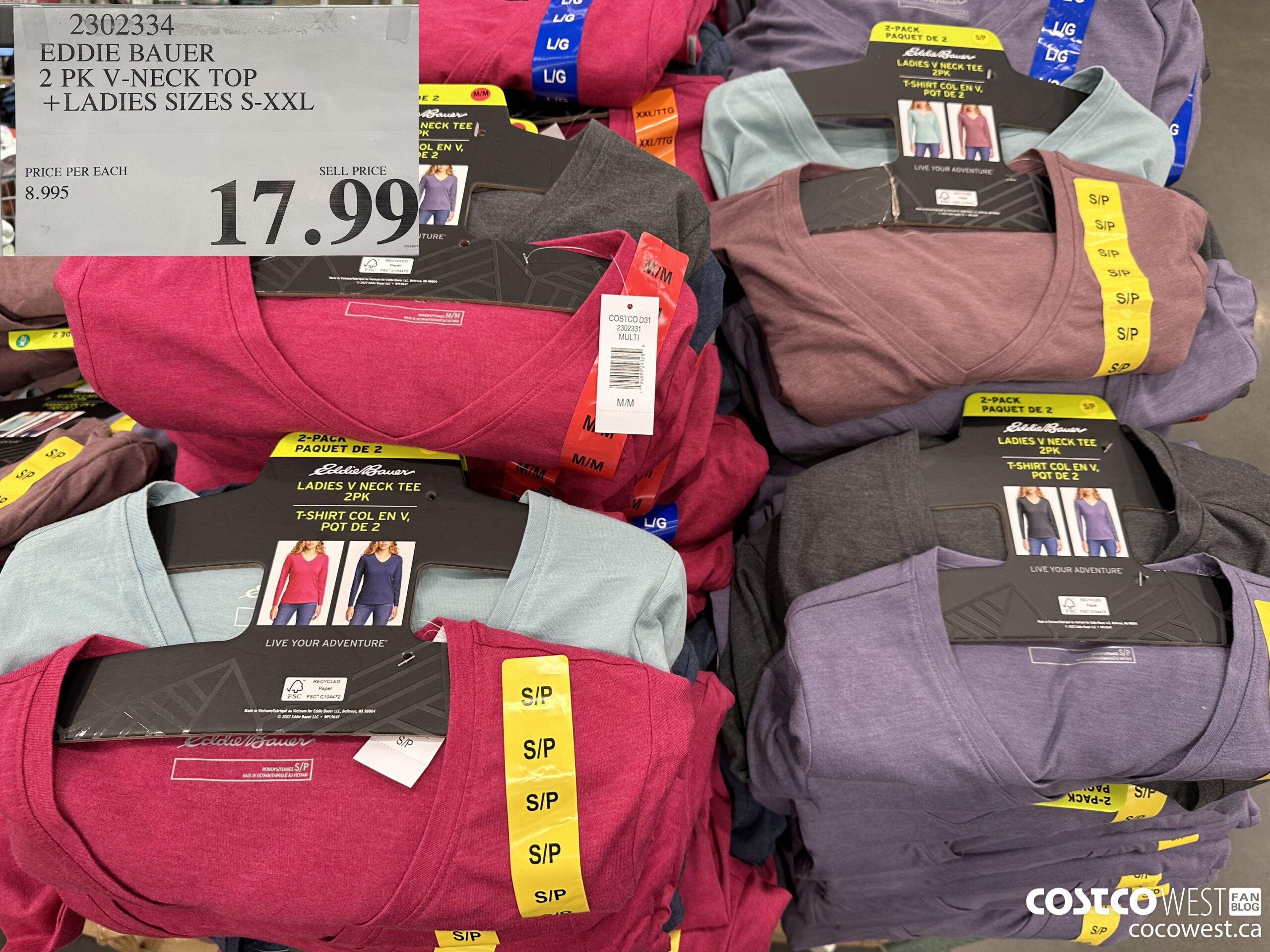 2302334 EDDIE BAUER 2 PK V-NECK TOP LADIES SIZES S-XXL $17.99