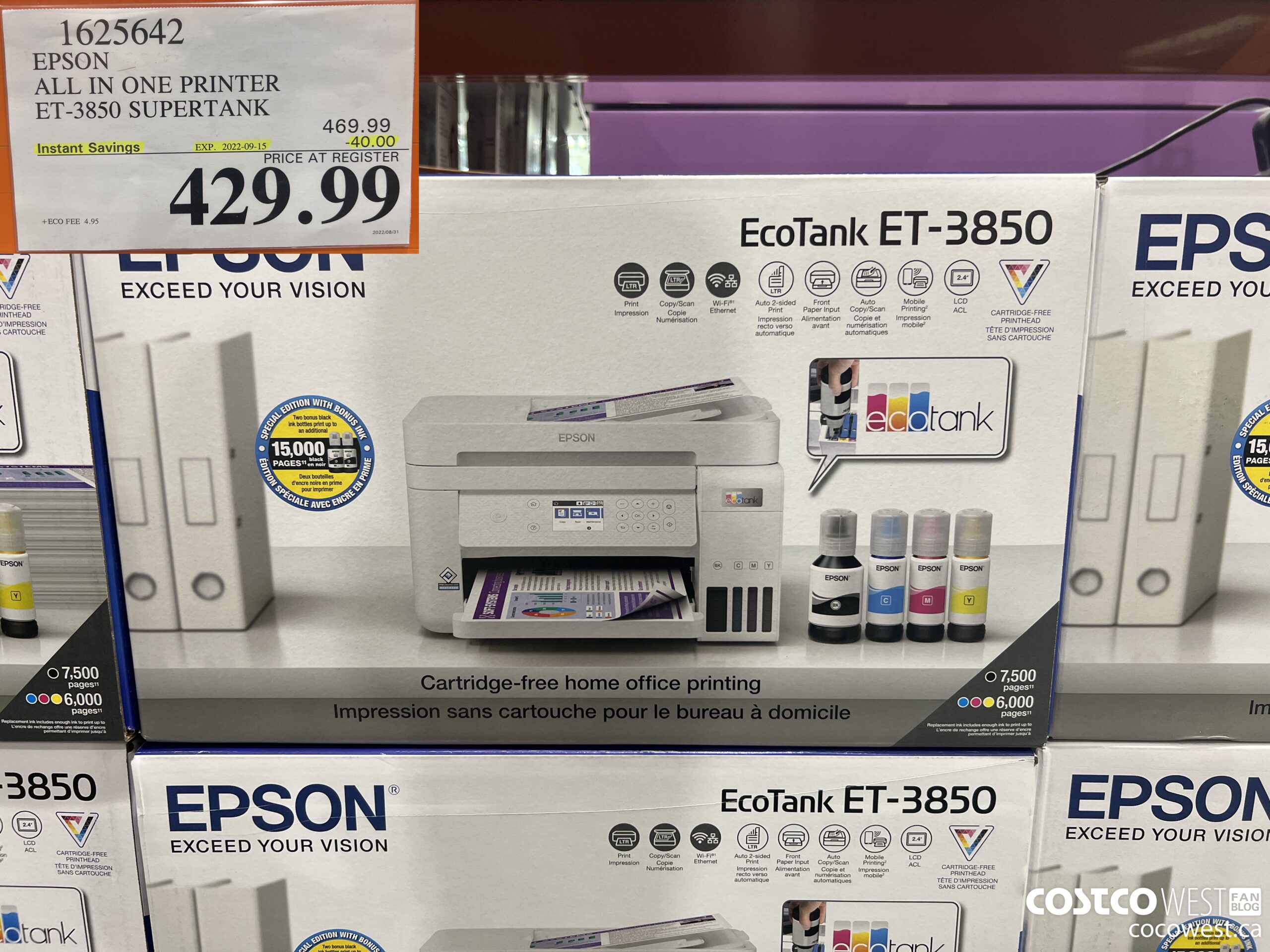 1625642 EPSON ALL IN ONE PRINTER ET-3850 Supertank ($40.00 INSTANT SAVINGS EXPIRES ON 2022-09-15) $429.99