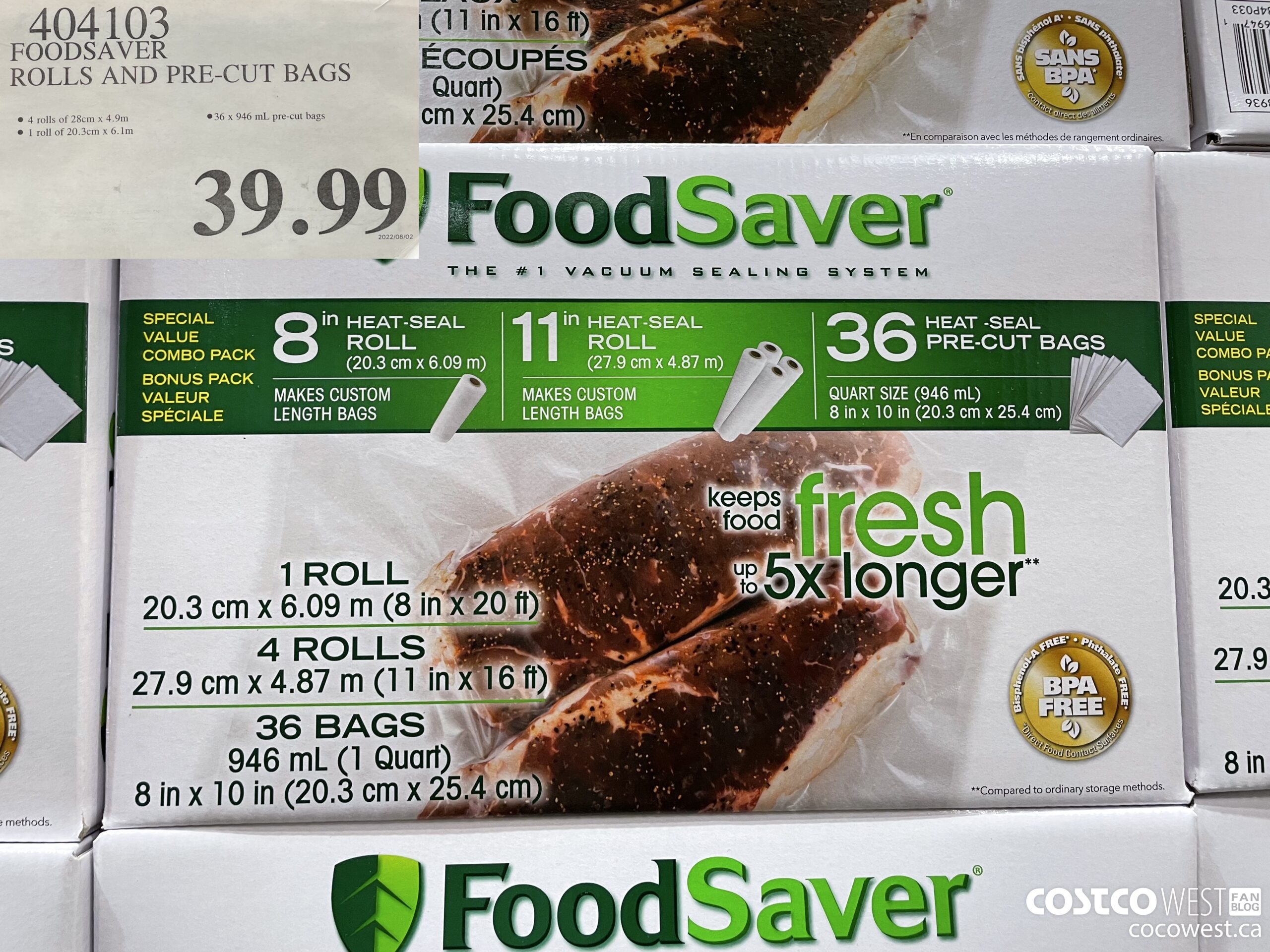404103 FOODSAVER ROLLS AND PRE-CUT BAGS $39.99