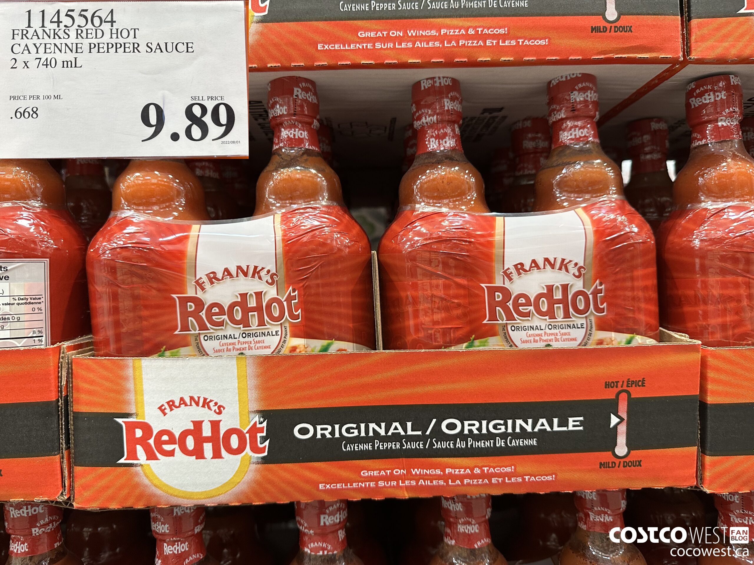 1145564 FRANKS RED HOT CAYENNE PEPPER SAUCE 2 x 740 mL $8.89