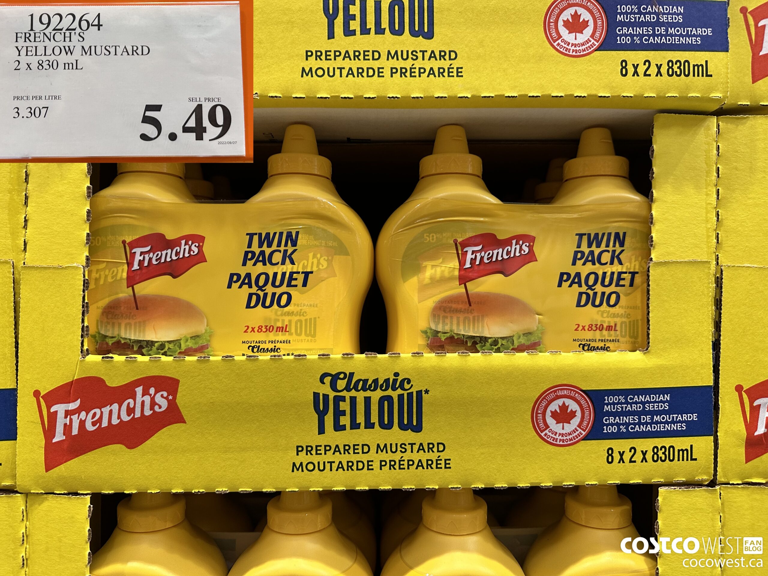 192264 FRENCH'S YELLOW MUSTARD 2 x 830 mL $5.49