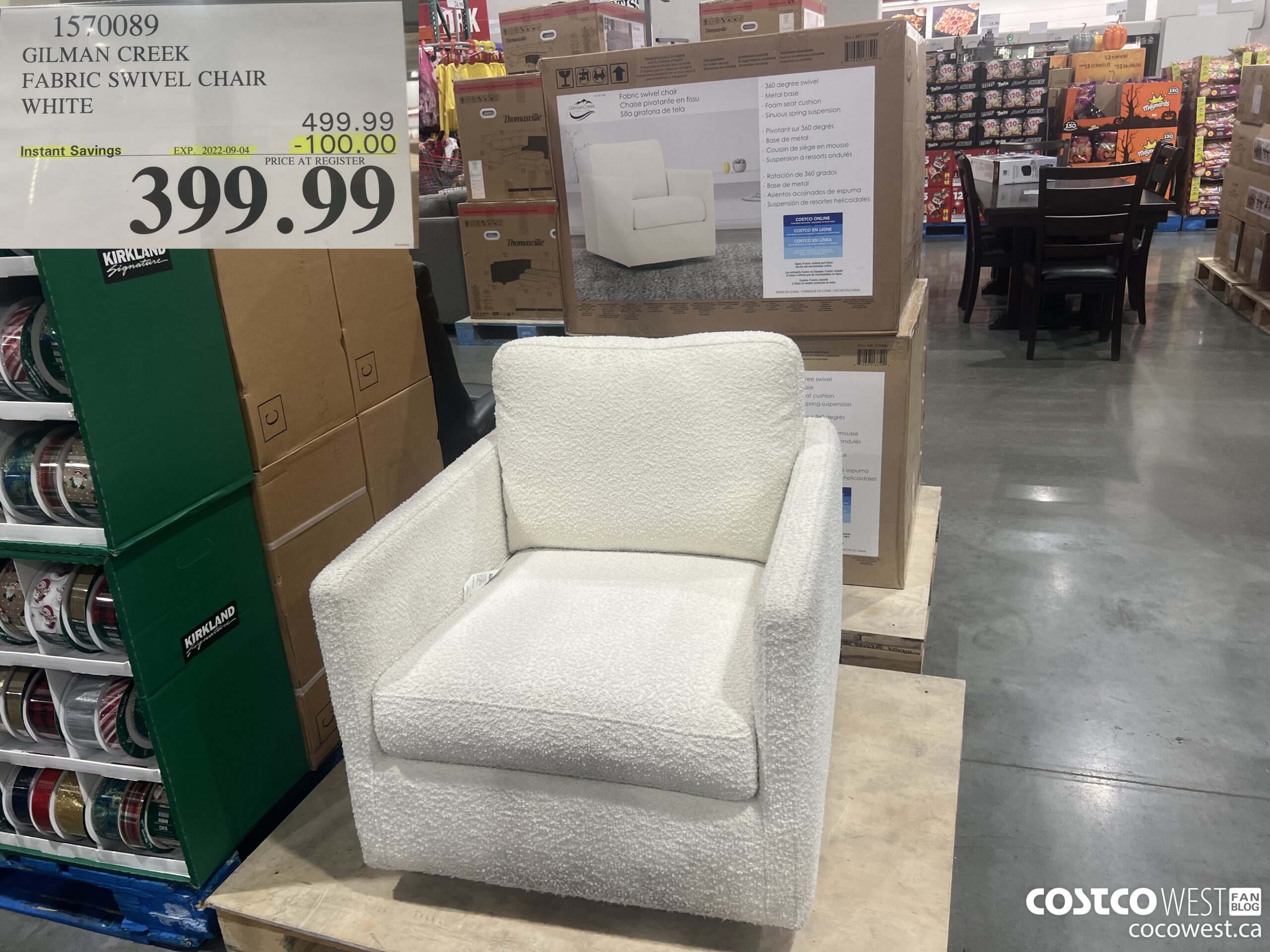 1570089 GILMAN CREEK FABRIC SWIVEL CHAIR WHITE ($100.00 INSTANT SAVINGS EXPIRES ON 2022-09-04) $399.99