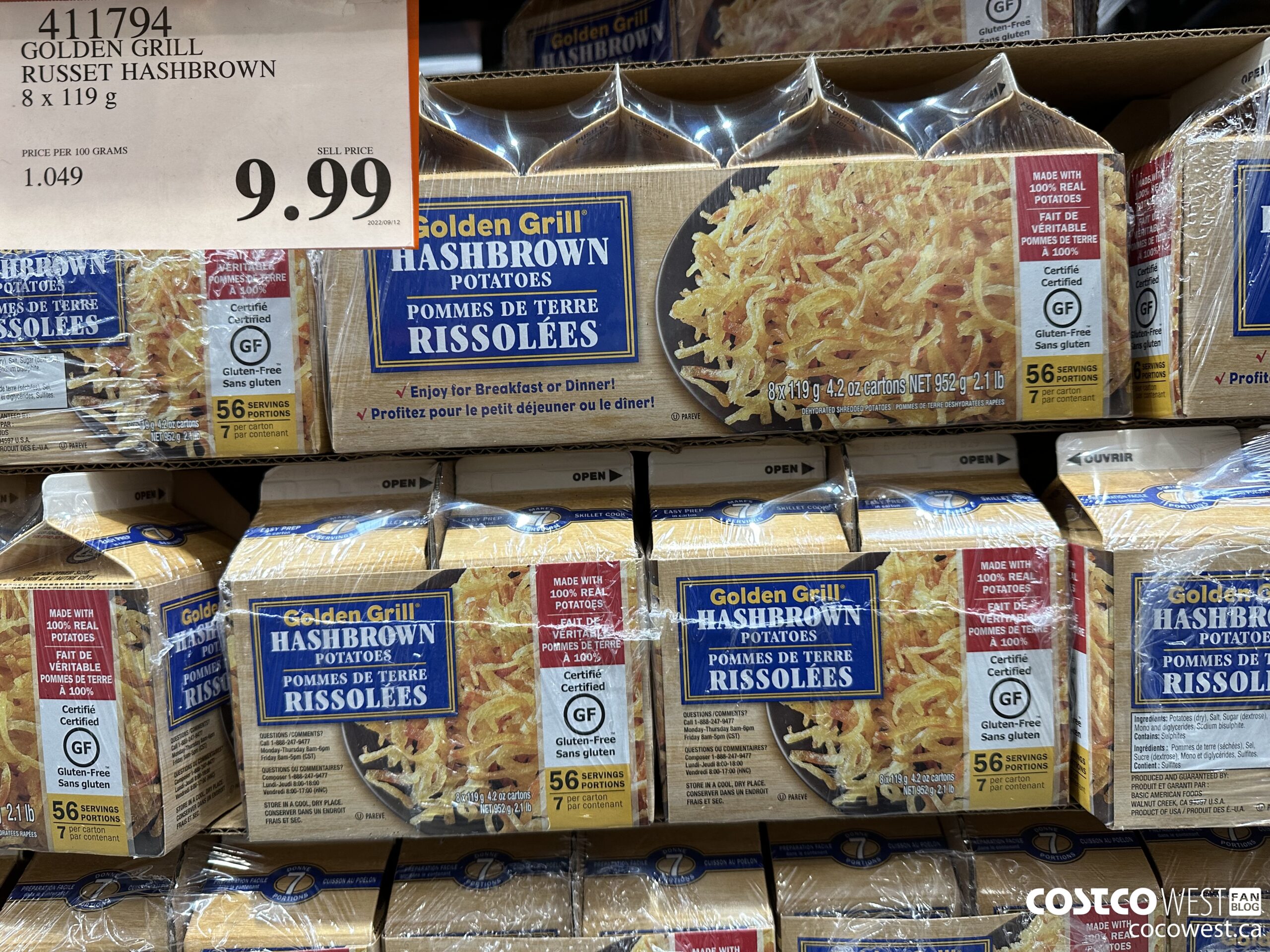 411794 GOLDEN GRILL RUSSET HASHBROWN 8 x 119g $9.99