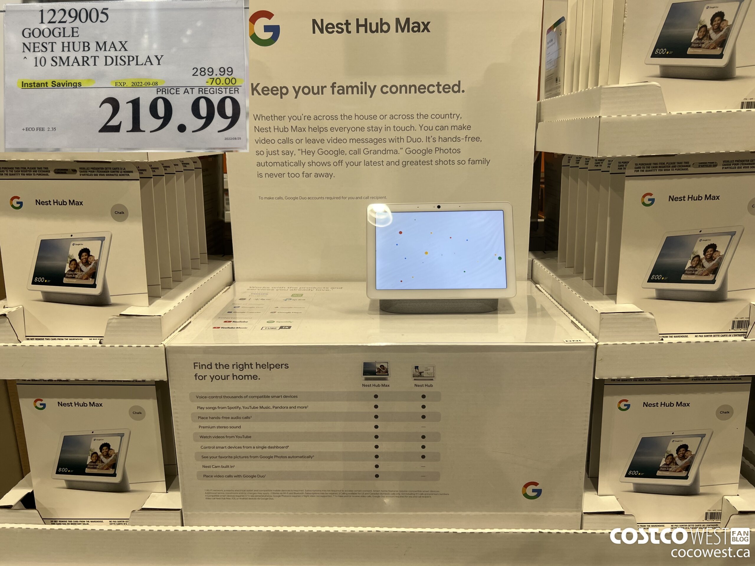 1229005 GOOGLE NEST HUB MAX 10 SMART DISPLAY ($70.00 INSTANT SAVINGS EXPIRES ON 2022-09-08) $219.99