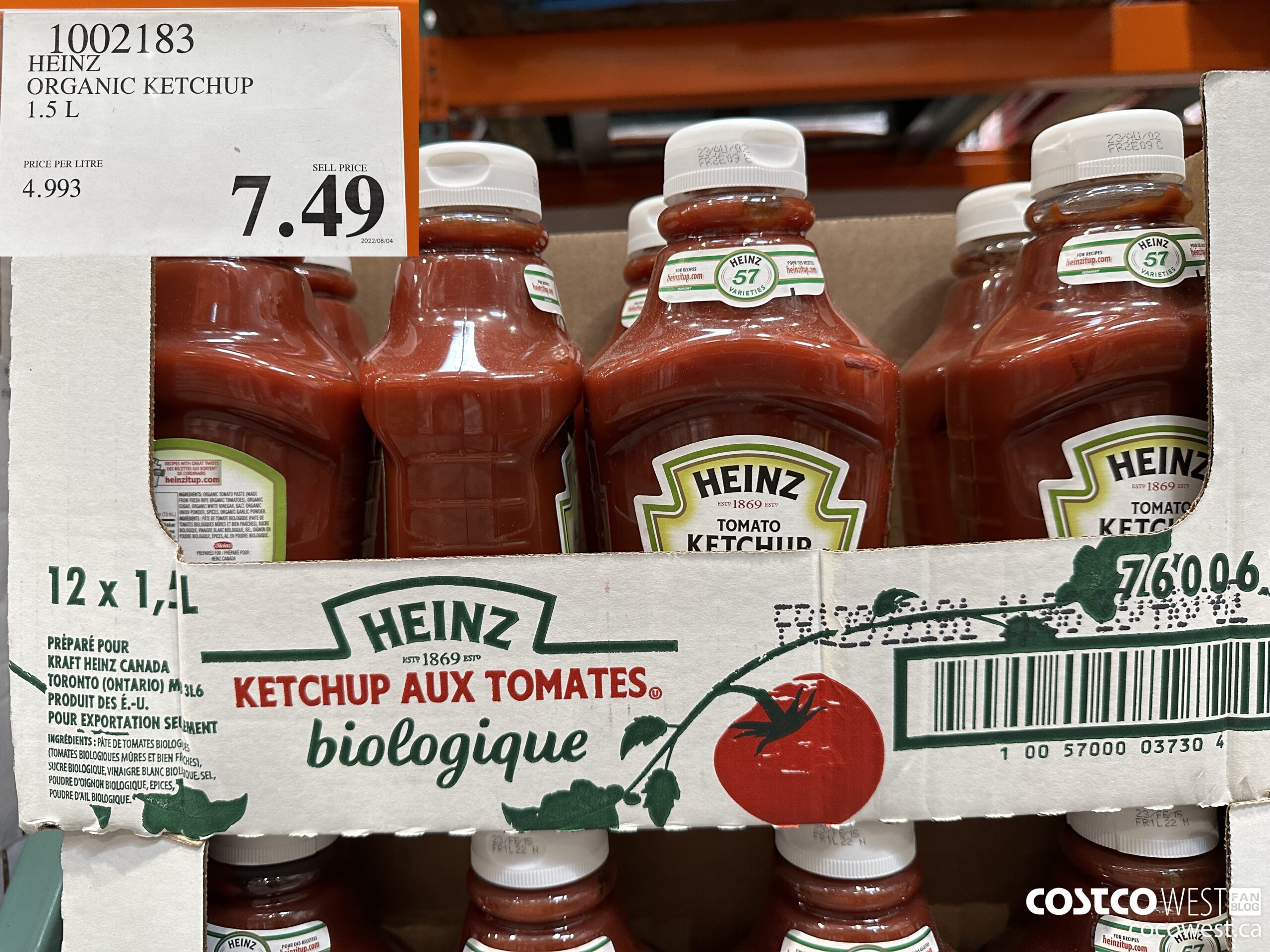 1002183 HEINZ ORGANIC KETCHUP 1.5 L $7.49