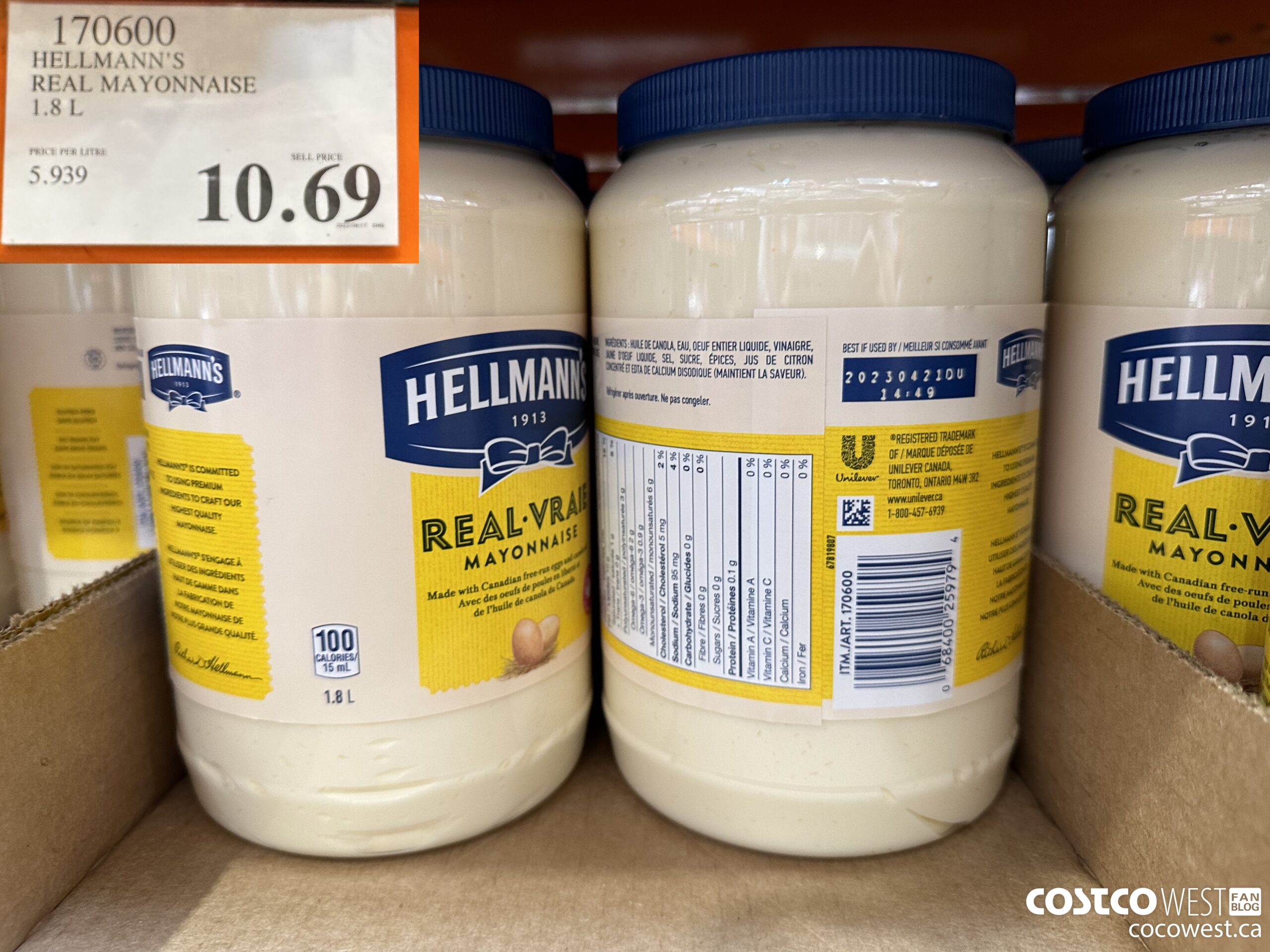 170600 HELLMANN'S REGULAR MAYONNAISE 1.8 L $10.69