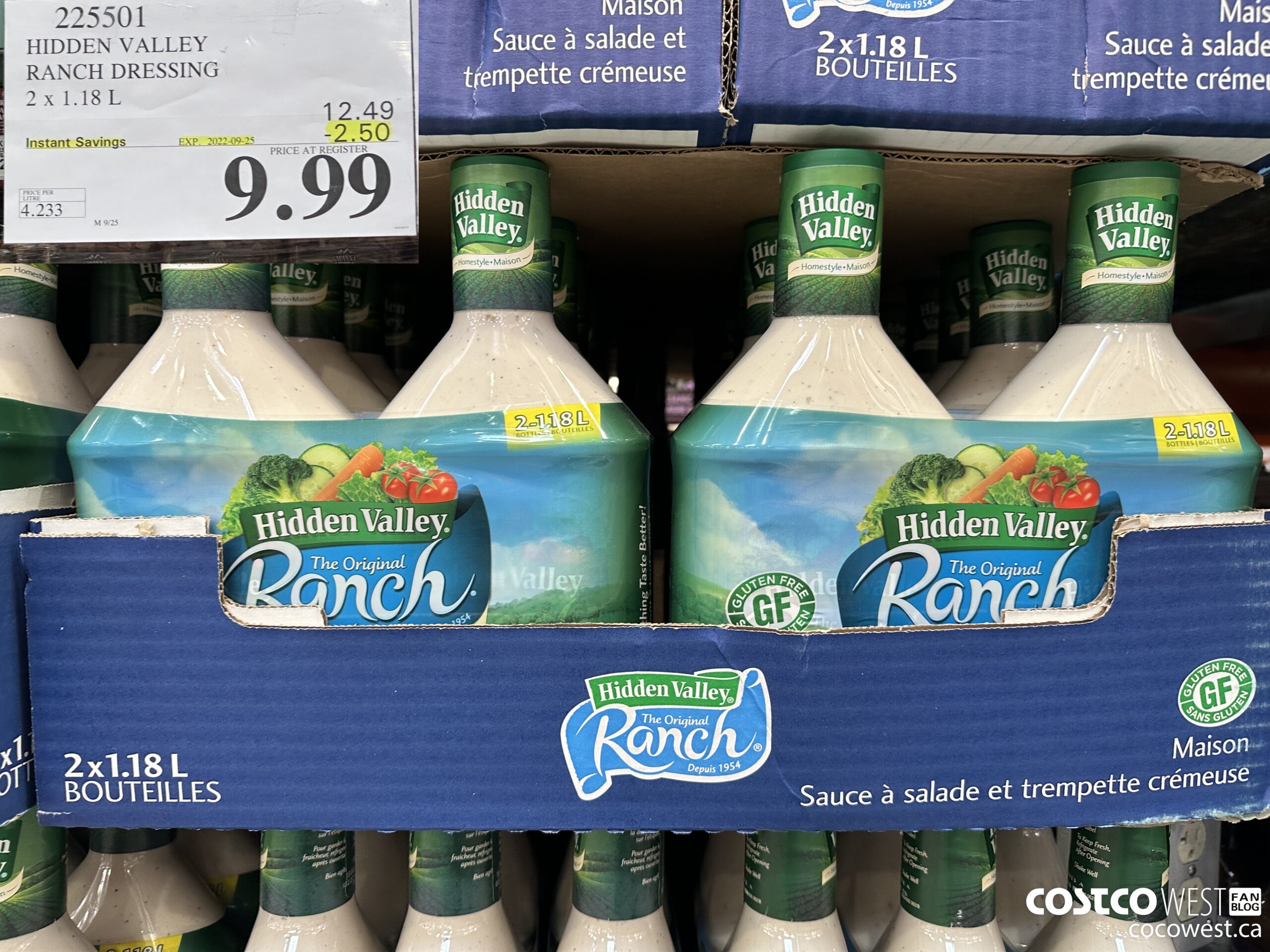 225501 HIDDEN VALLEY RANCH DRESSING 2 x 1.18 L ($2.50 INSTANT SAVINGS EXPIRES ON 2022-09-25) $9.99