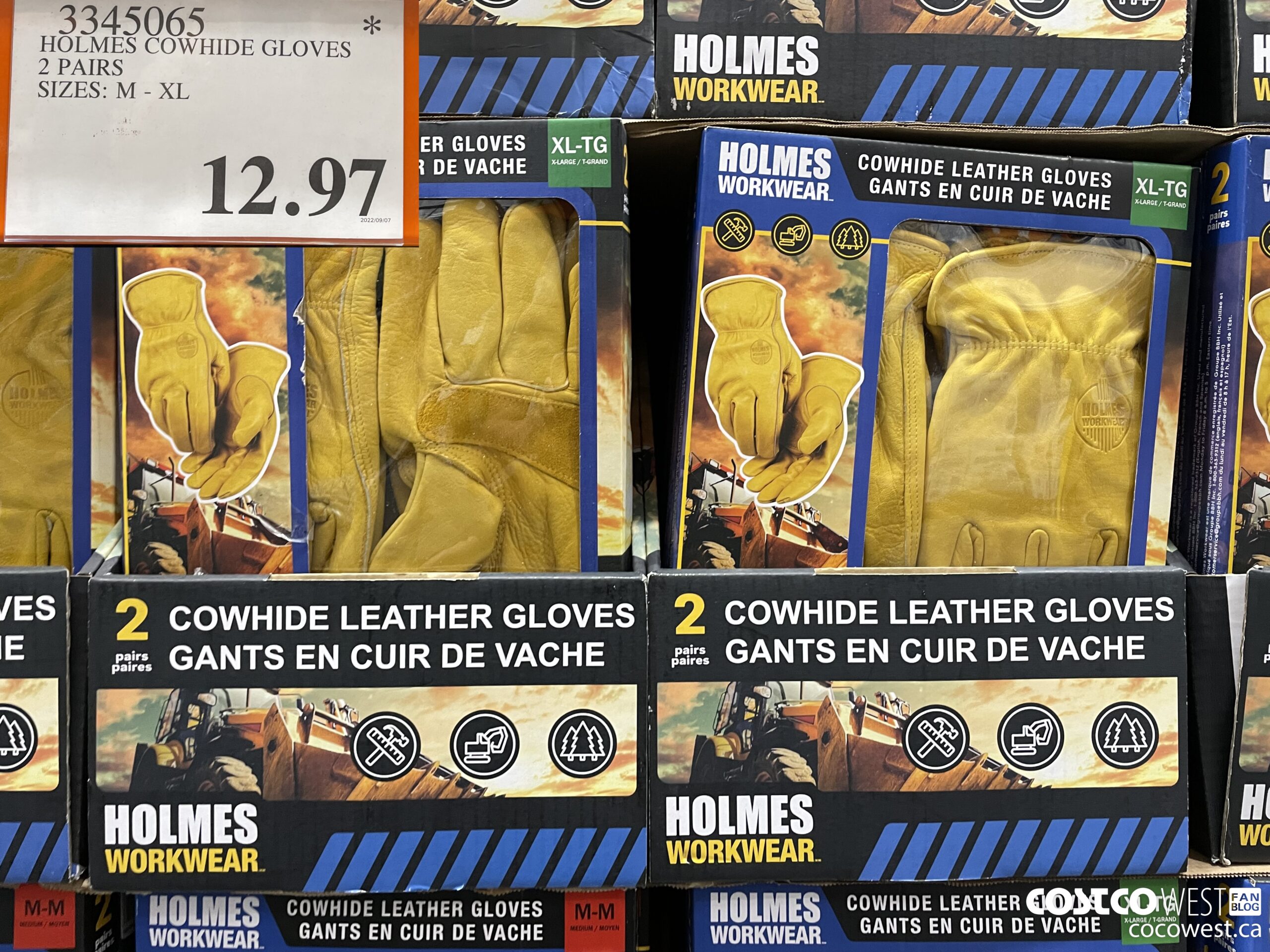 3345065 HOLMES COWHIDE GLOVES PACK OF 2 SIZES: M - XL  $12.97