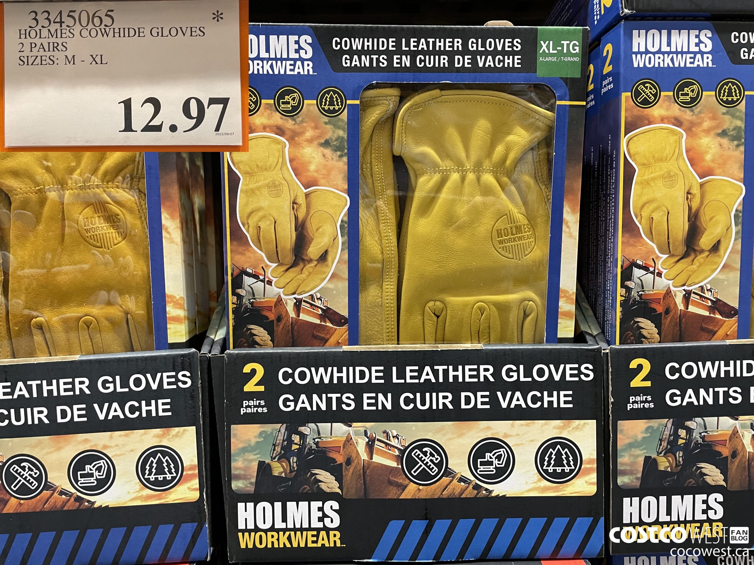 3345065 HOLMES COWHIDE GLOVES PACK OF 2 SIZES: M - XL  $12.97