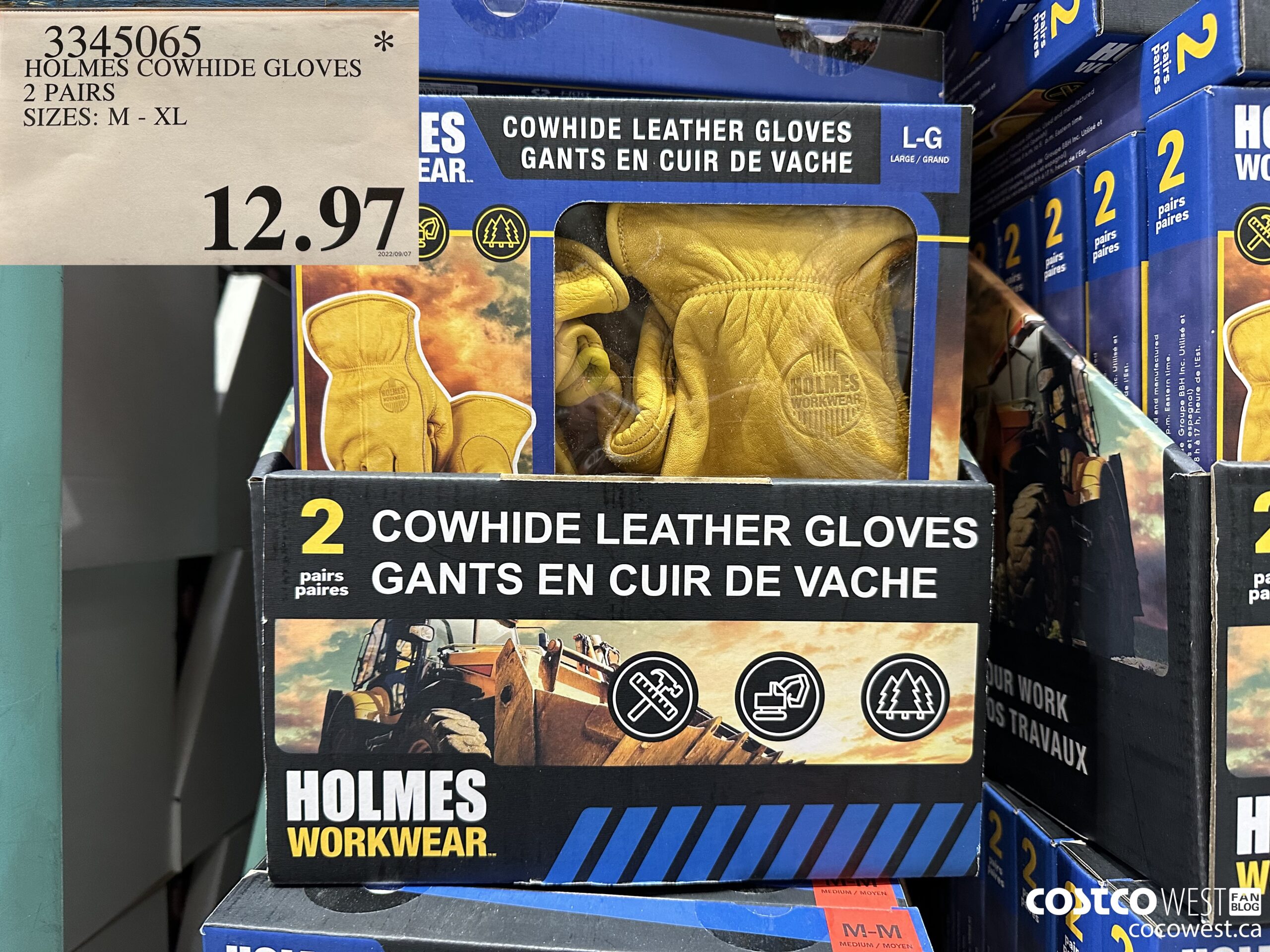 3345065 HOLMES COWHIDE GLOVES PACK OF 2 SIZES: M - XL  $12.97