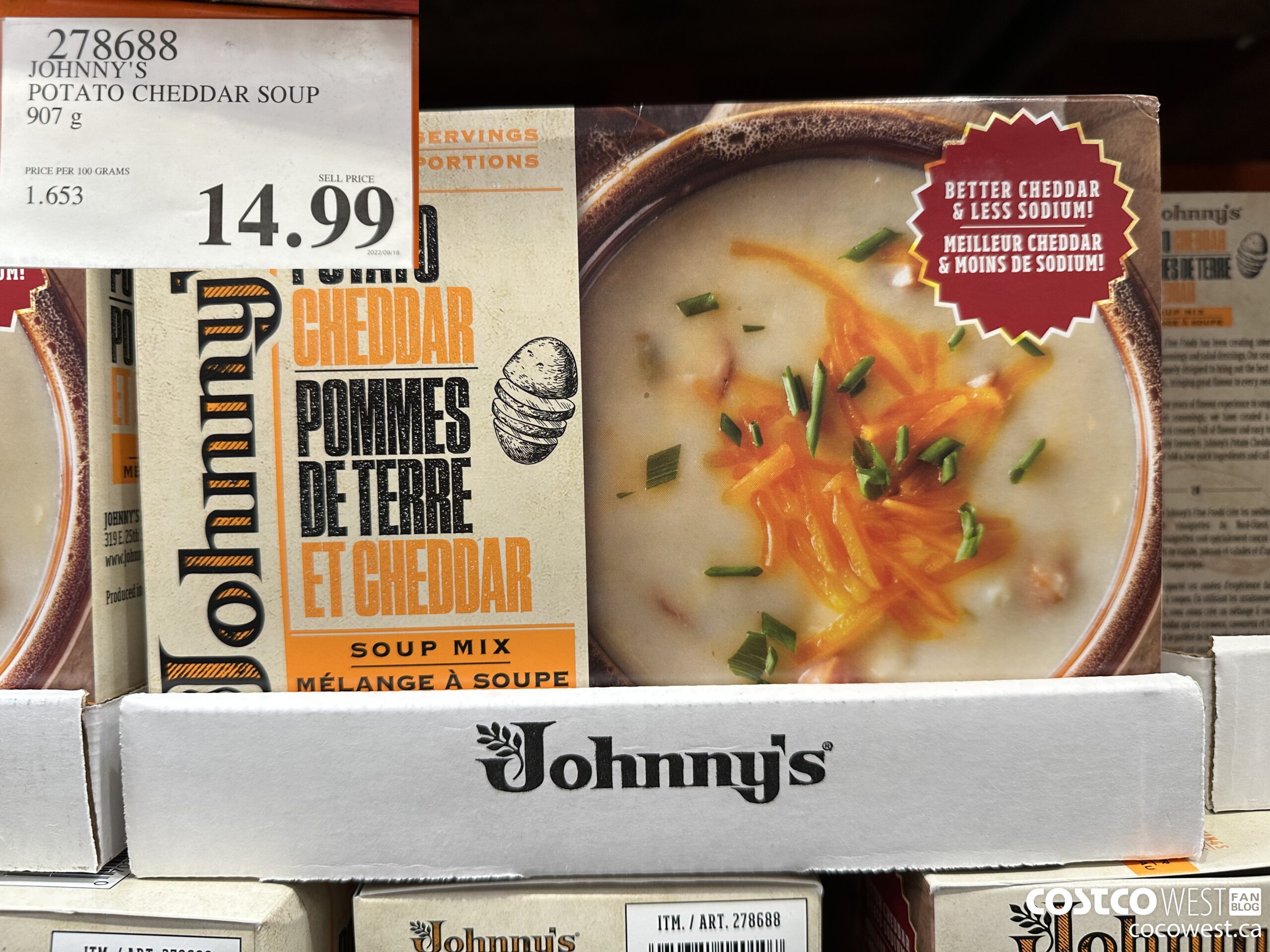 278688 JOHNNY'S POTATO CHEDDAR SOUP 907 g $14.99