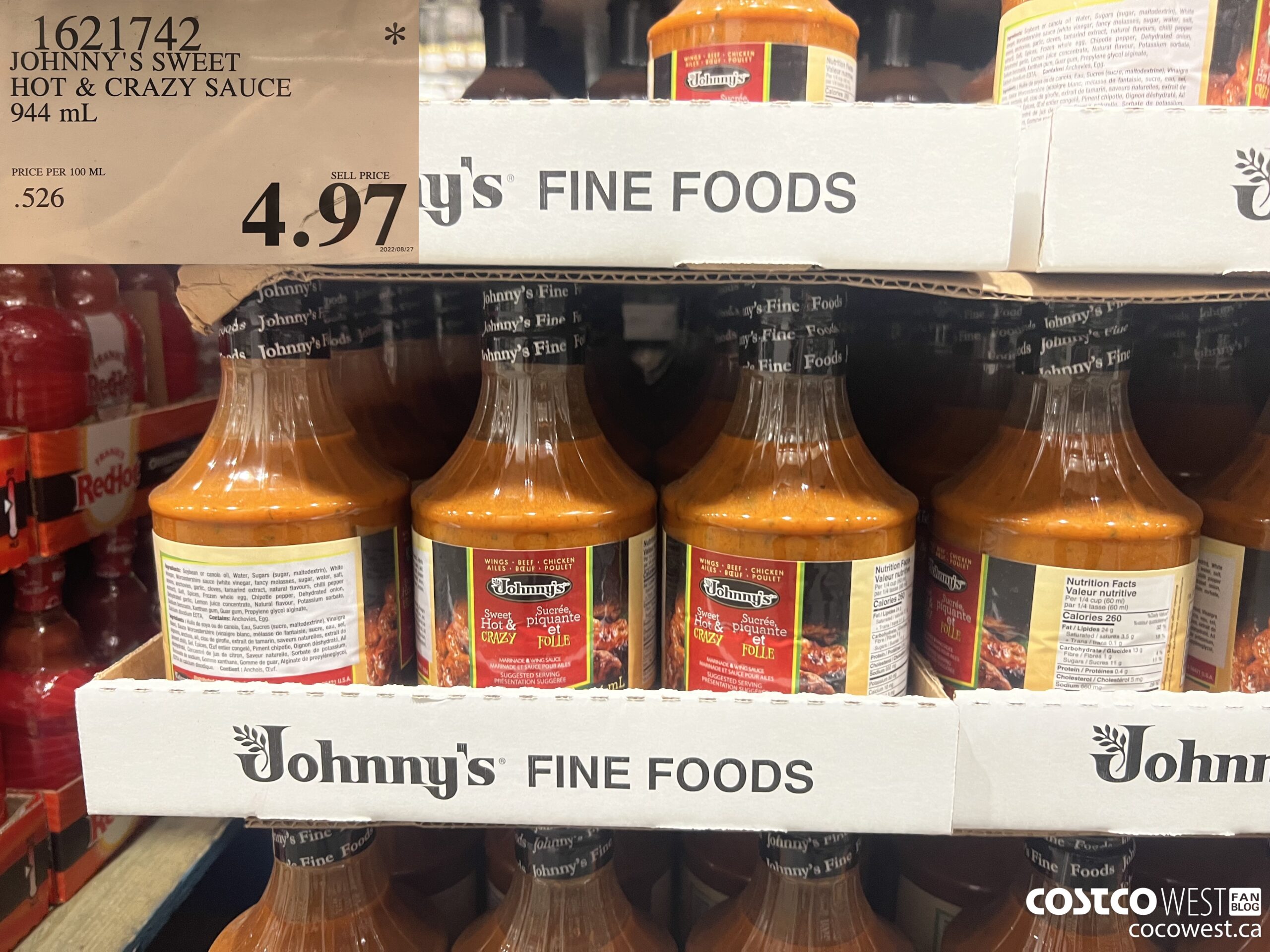 1621742 JOHNNY'S SWEET HOT & CRAZY SAUCE 944 mL $4.97
