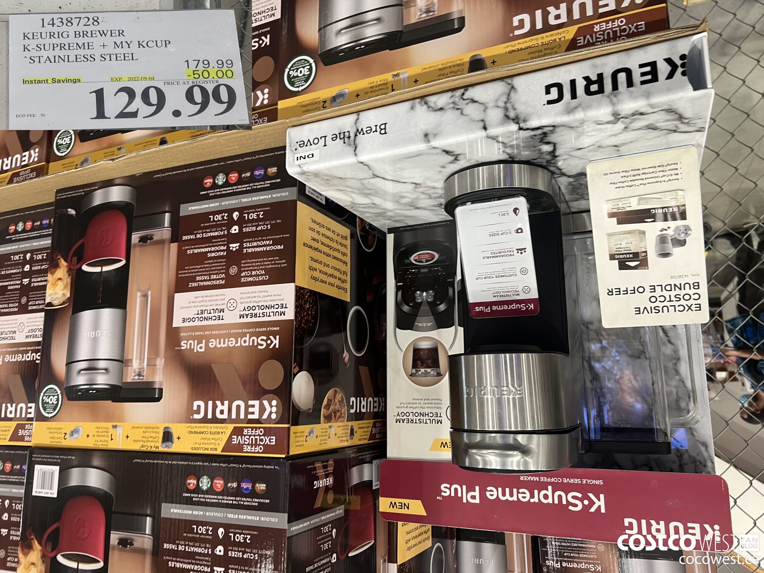 1438728 KEURIG BREWER K-SUPREME + MY KCUP STAINLESS STEEL ($50.00 INSTANT SAVINGS EXPIRES ON 2022-09-04) $129.99