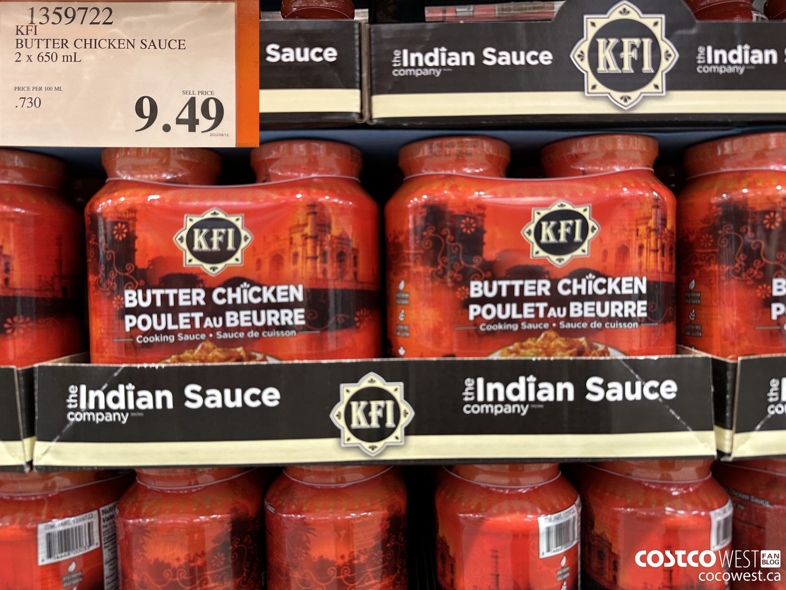 1359722 KFI BUTTER CHICKEN SAUCE 2 x 650 mL $9.49