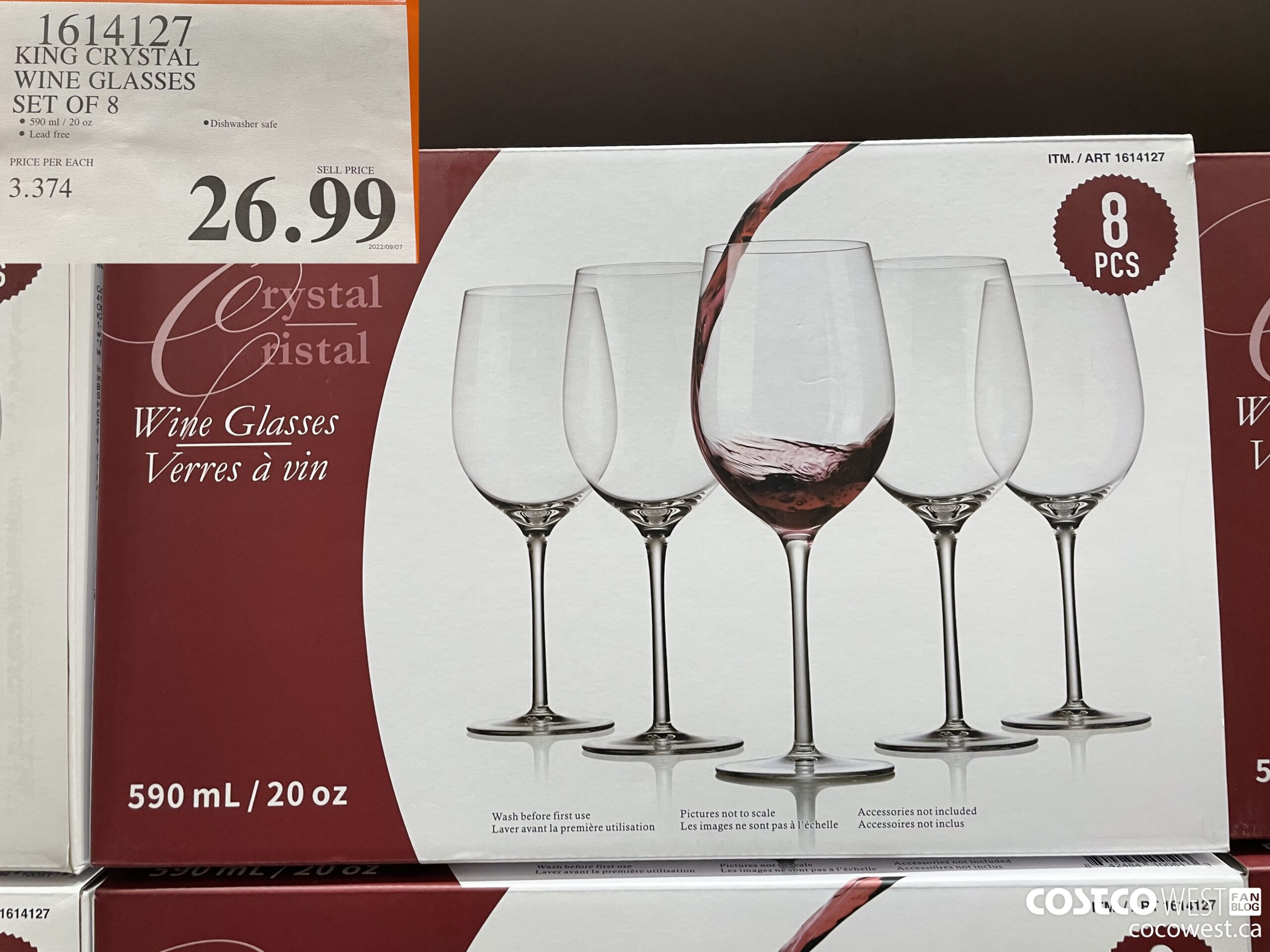 1614127 KING CRYSTAL WINE GLASSES SET OF 8 $26.99