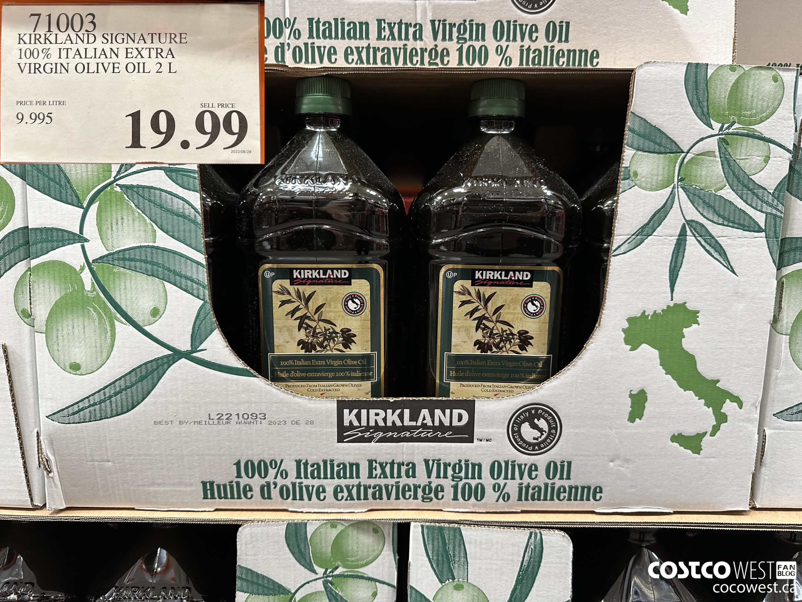 71003 KIRKLAND SIGNATURE 100% ITALIAN EXTRA VIRGIN OLIVE OIL 2 L $19.99