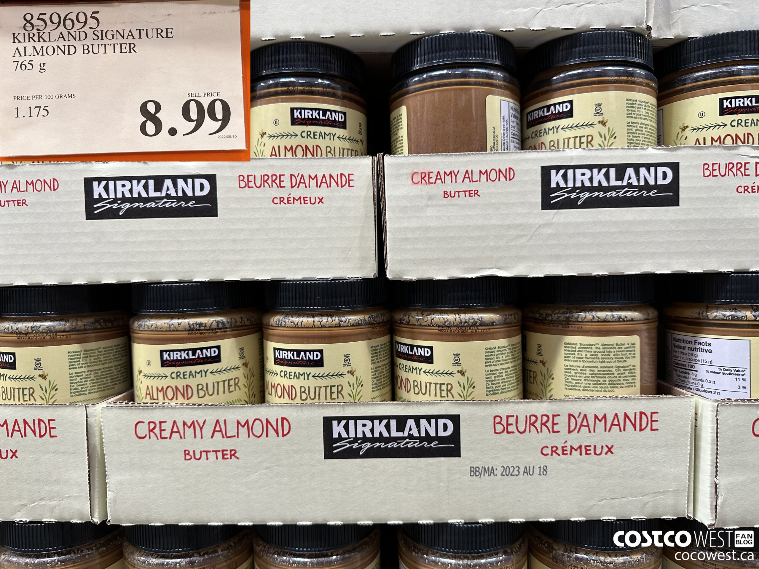 859695 KIRKLAND SIGNATURE ALMOND BUTTER 765 g $8.99