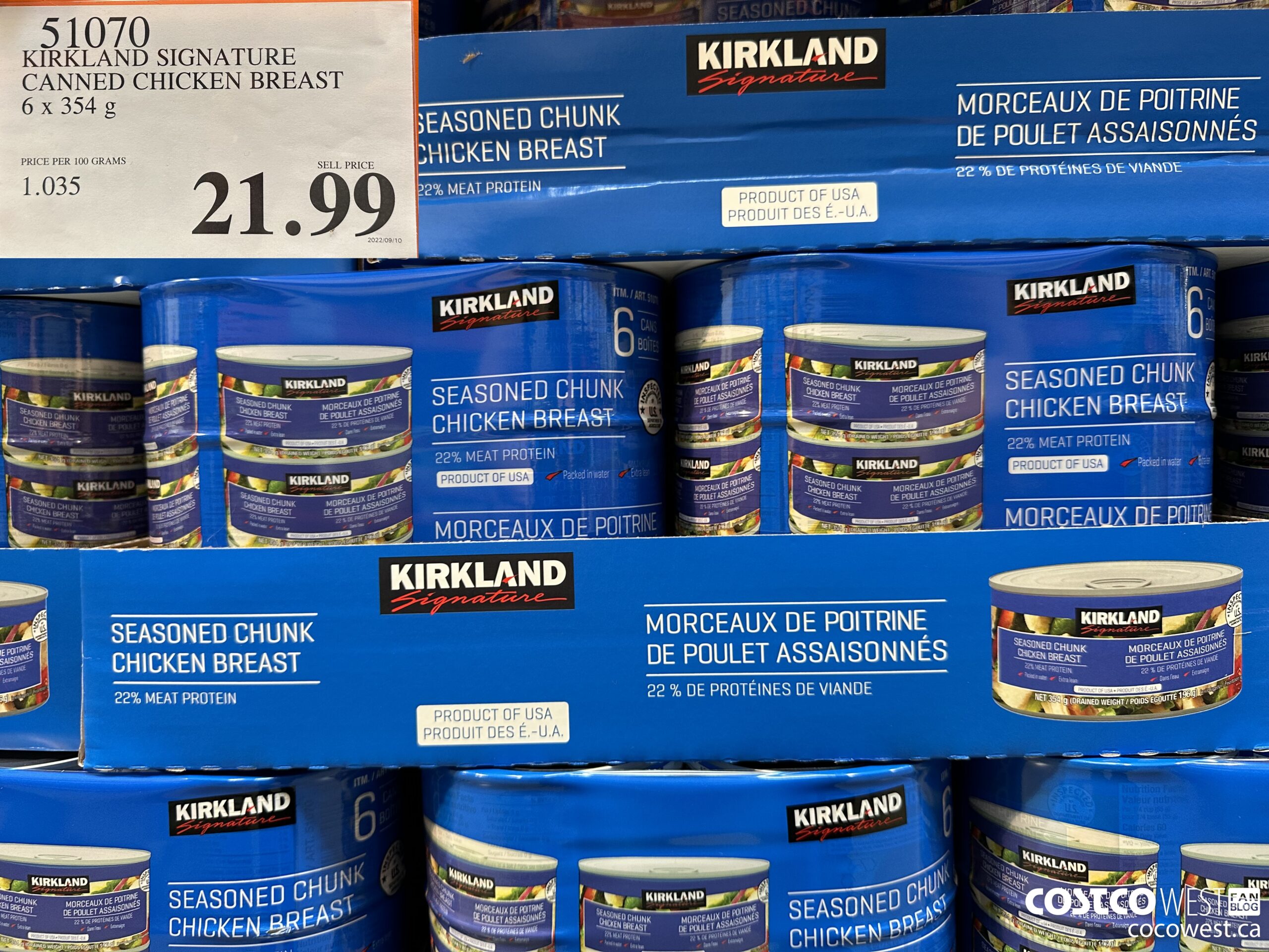 51070 KIRKLAND SIGNATURE CANNED CHICKEN BREAST 6 x 354 g $21.99