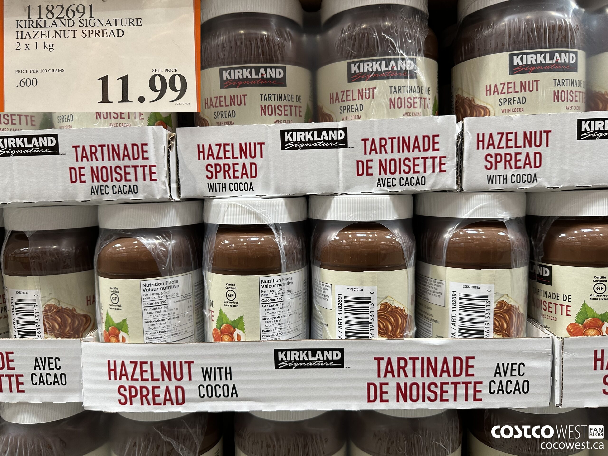 1182691 KIRKLAND SIGNATURE HAZELNUT SPREAD 2 x 1 kg  $11.99