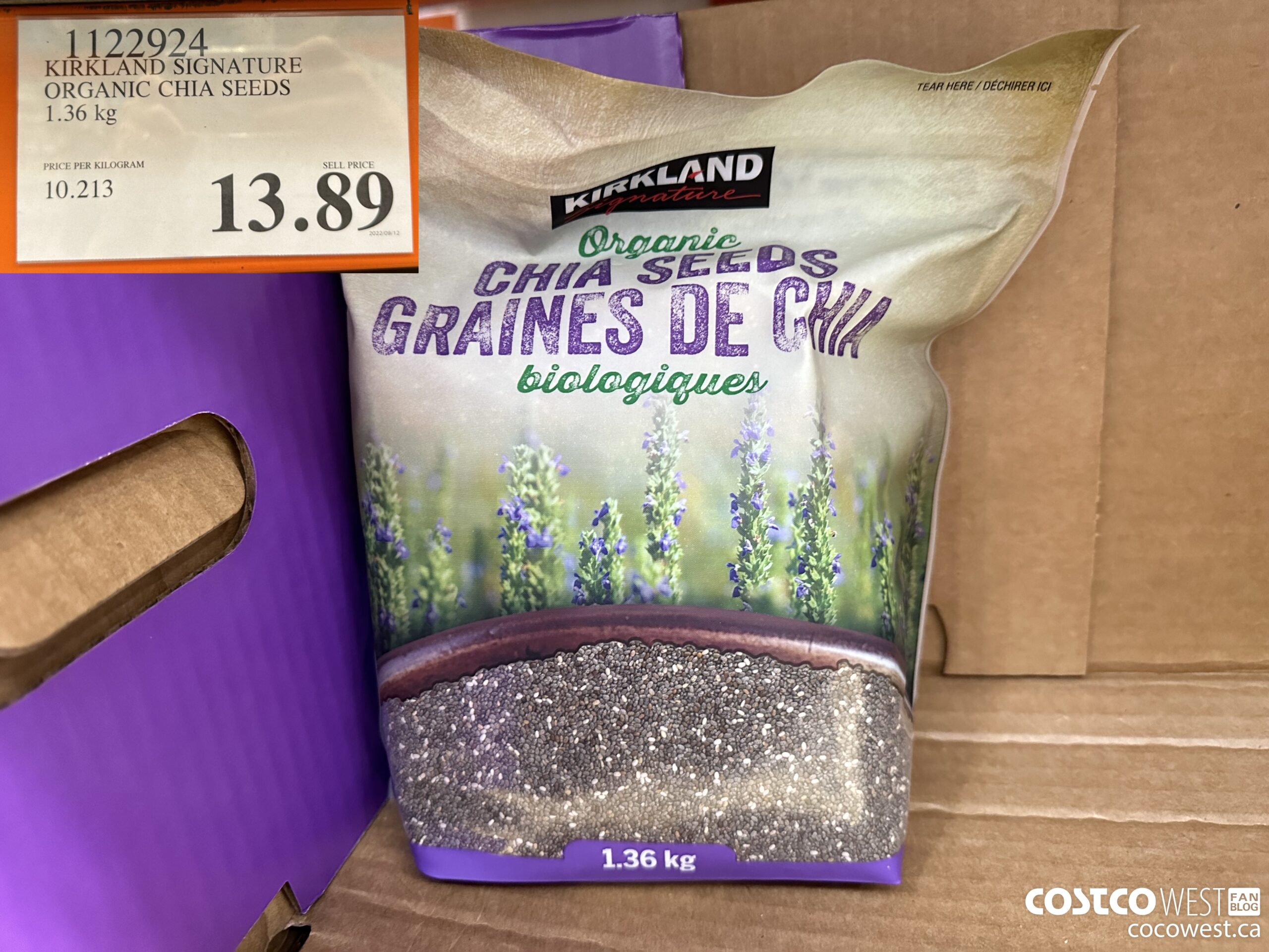 1122924 KIRKLAND SIGNATURE ORGANIC CHIA SEEDS 1.36 KG $13.89