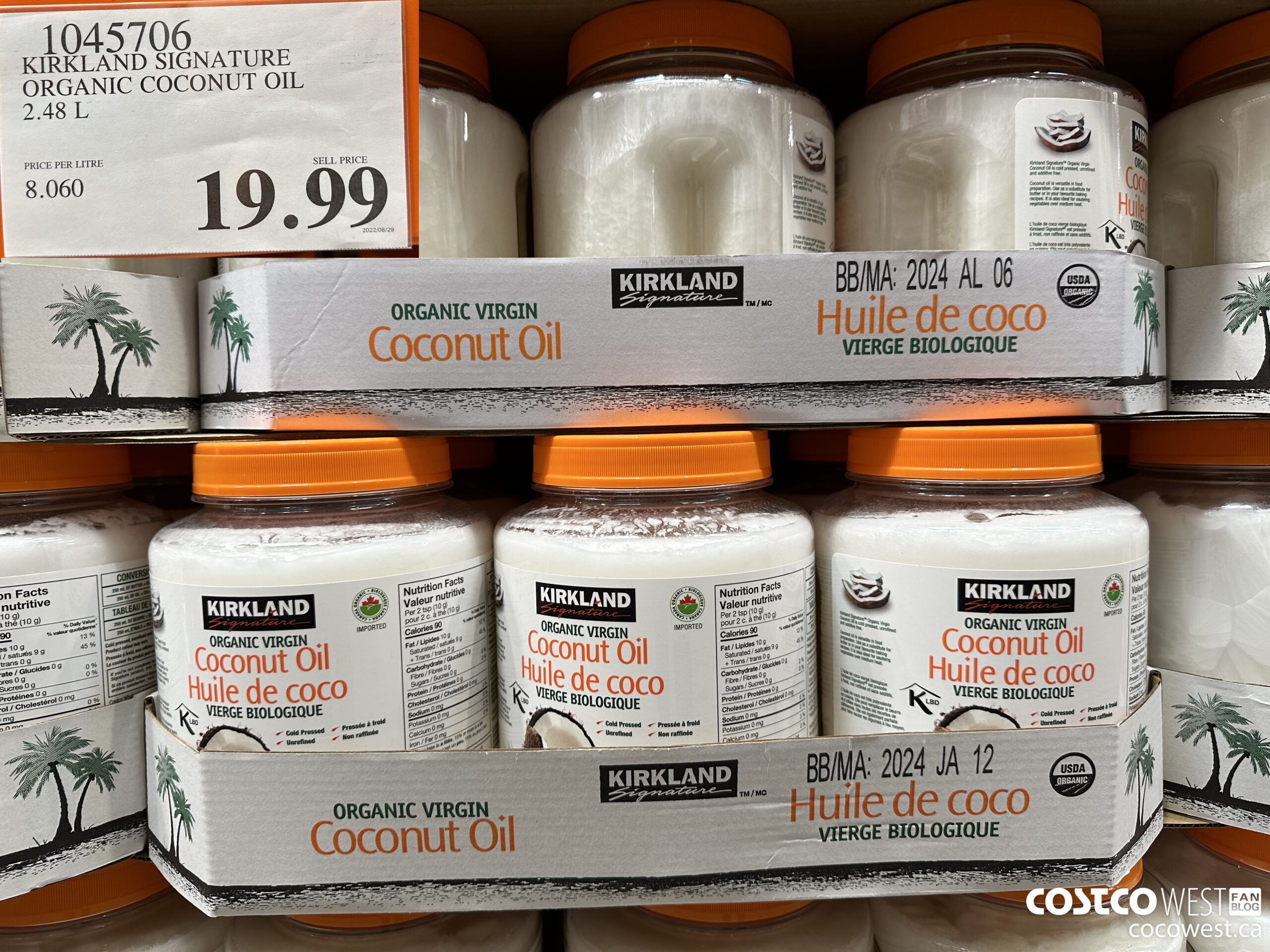 1045706 KIRKLAND SIGNATURE ORGANIC COCONUT OIL 2.48 L $19.99