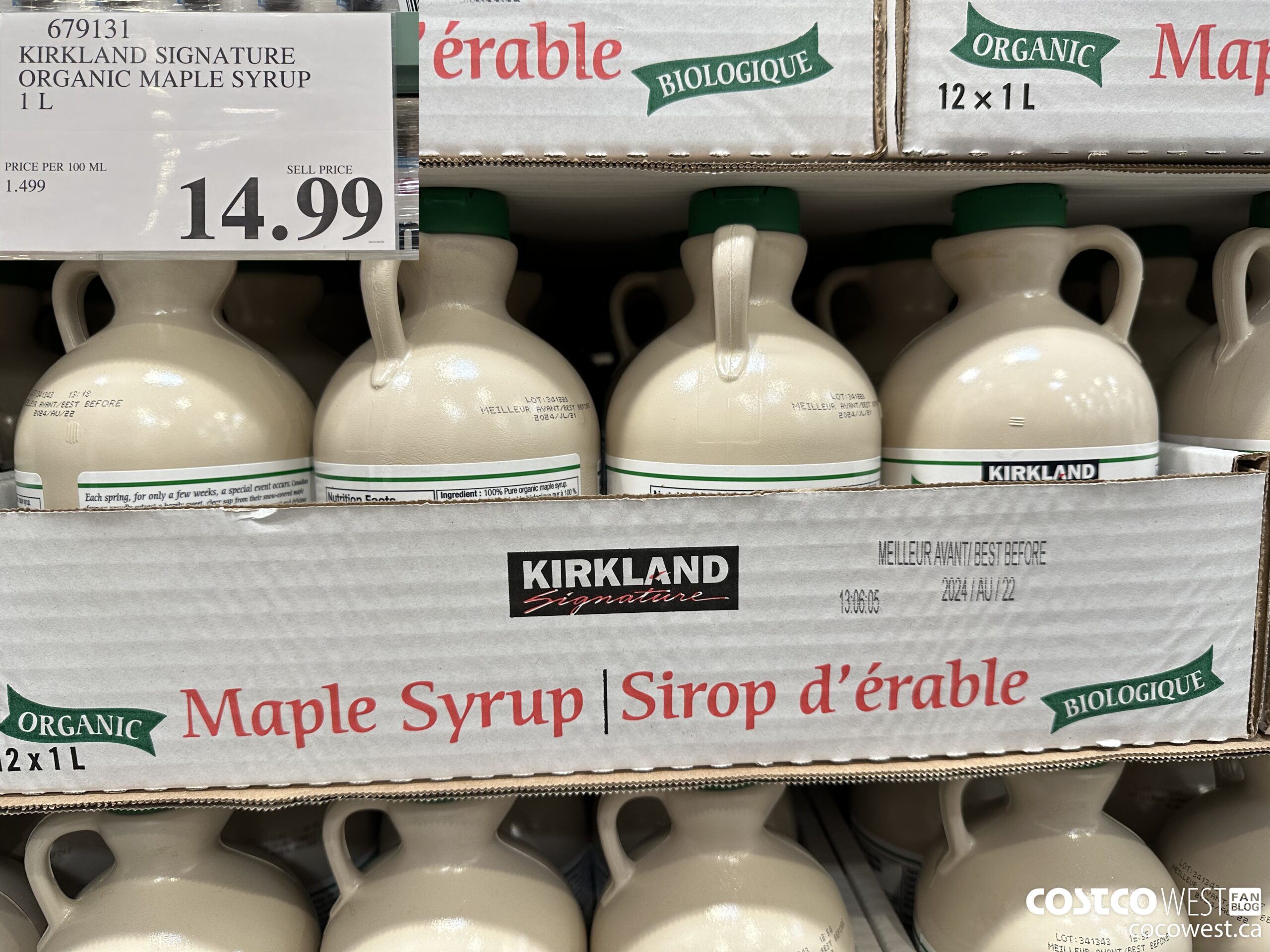 679131 KIRKLAND SIGNATURE ORGANIC MAPLE SYRUP 1 L $14.99