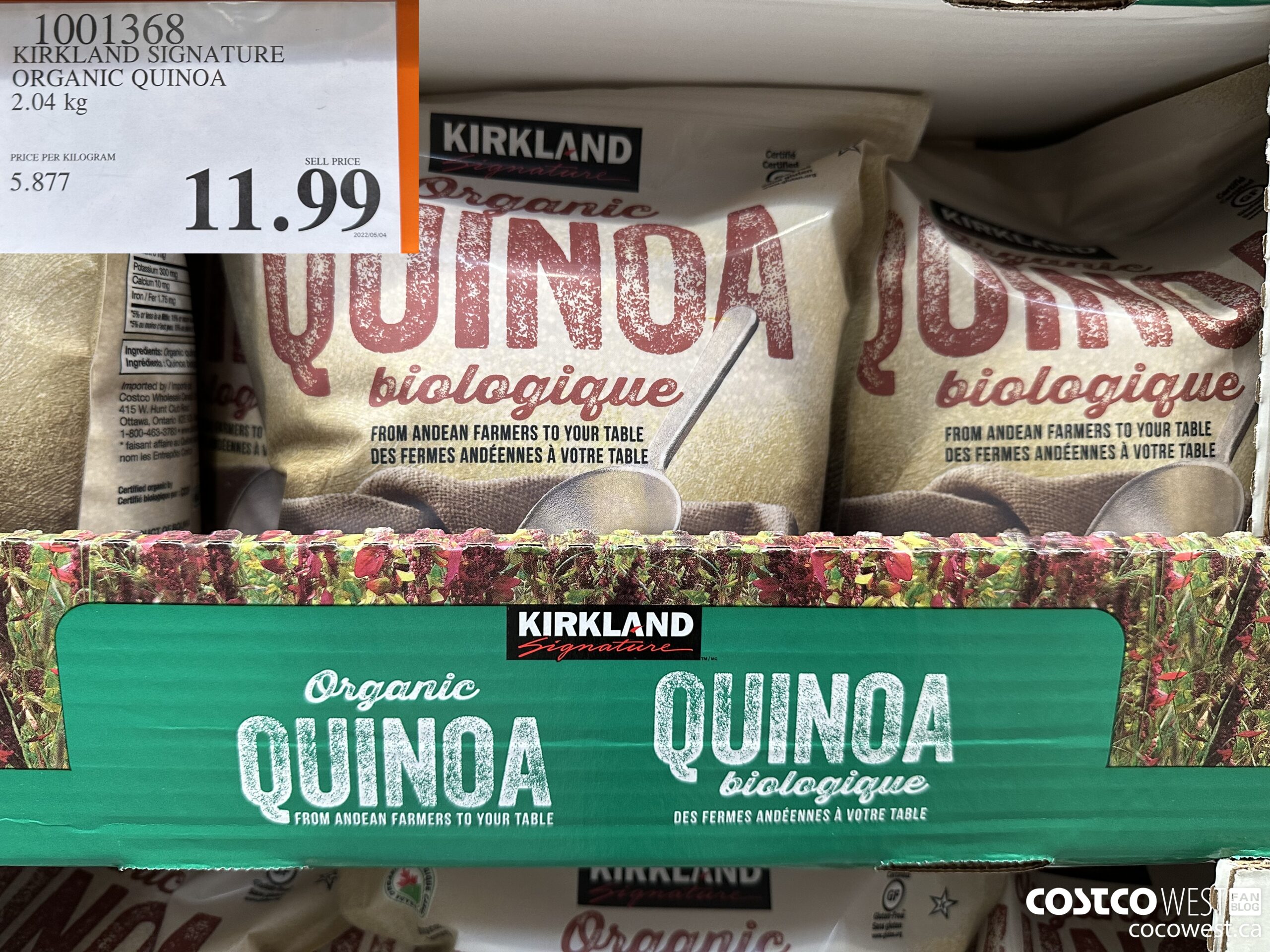 1001368 KIRKLAND SIGNATURE ORGANIC QUINOA 2.04 KG $11.99