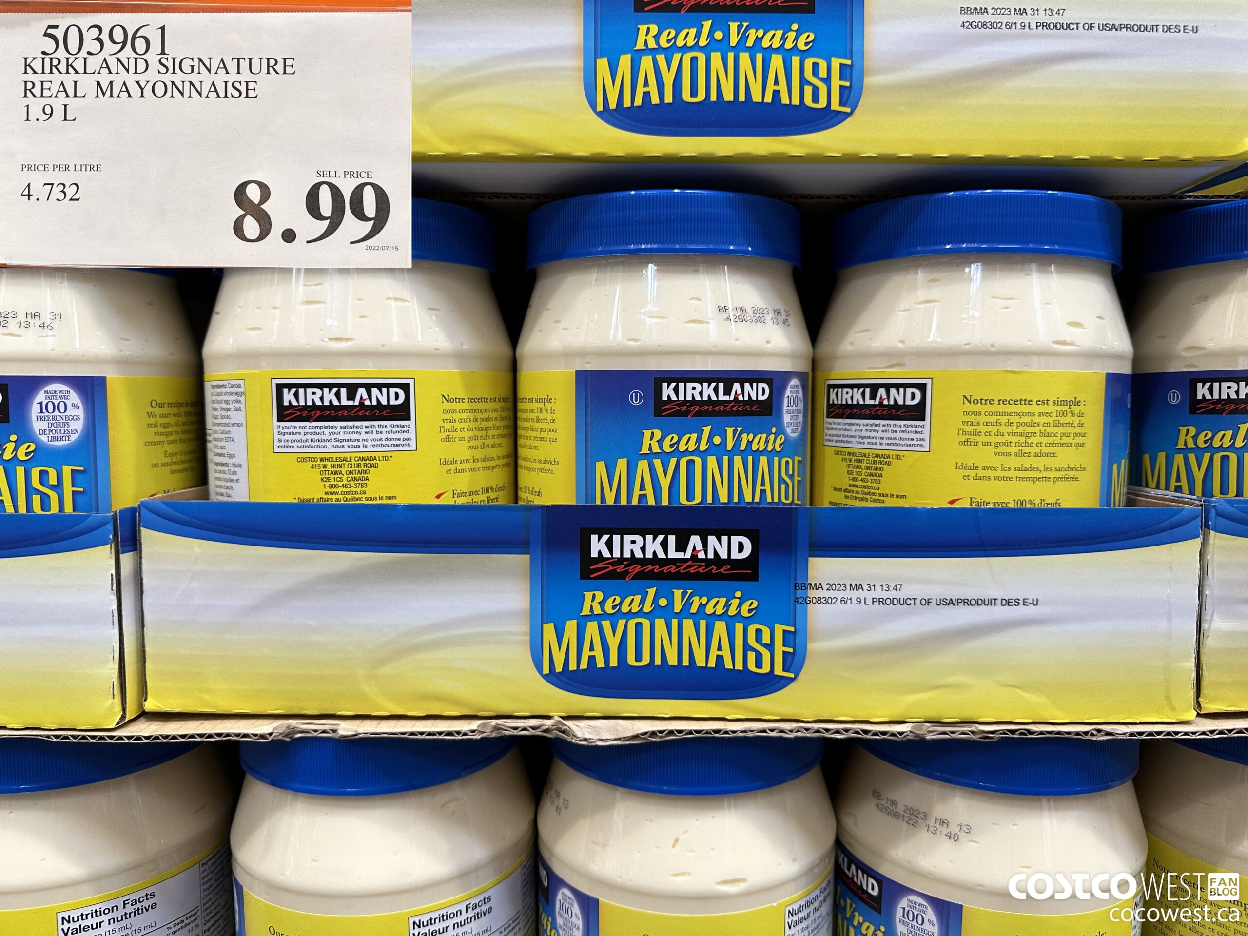 503961 KIRKLAND SIGNATURE REAL MAYONNAISE 1.9 L $8.99