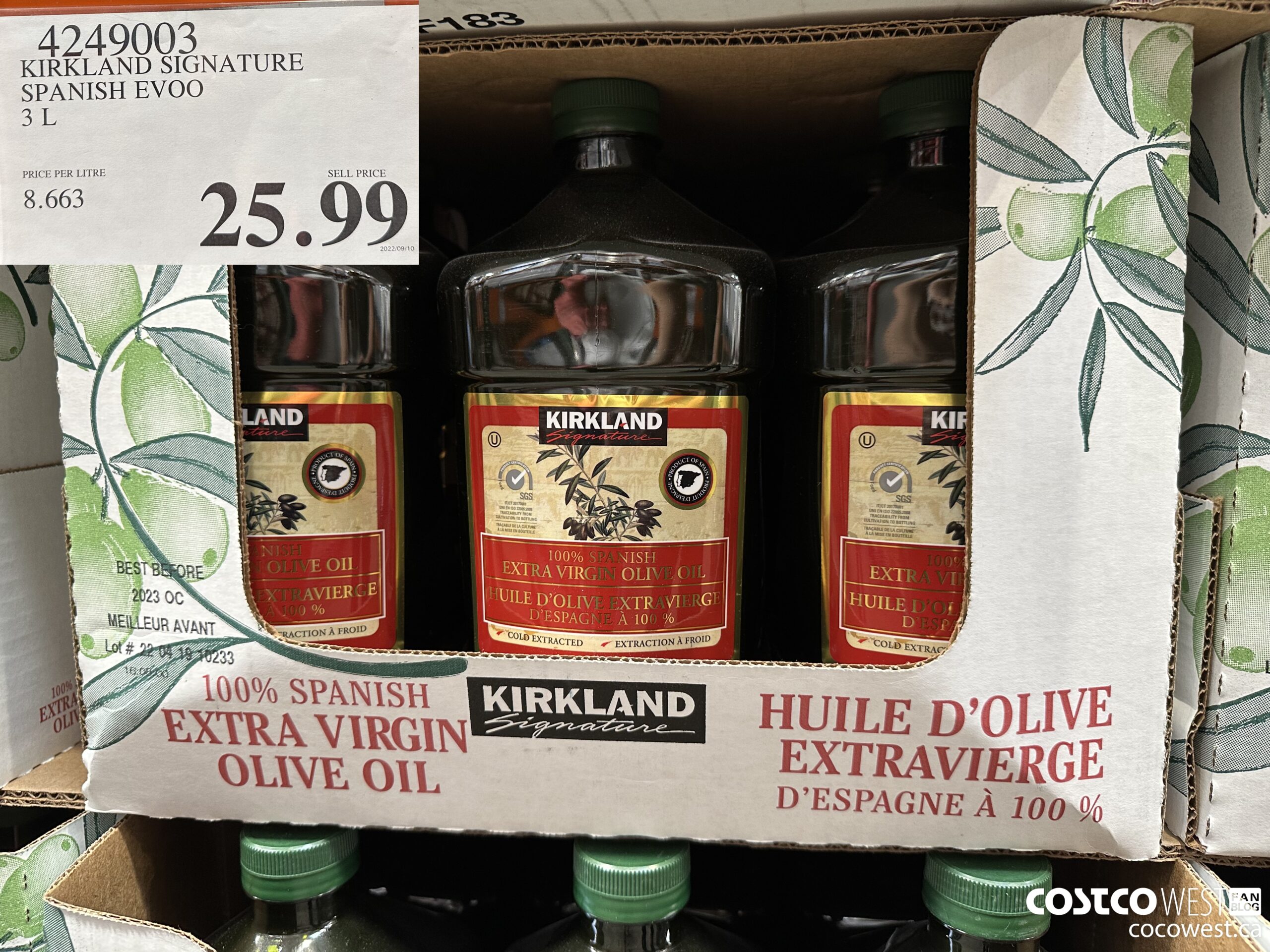 4249003 KIRKLAND SIGNATURE SPANISH EVOO 3L $25.99