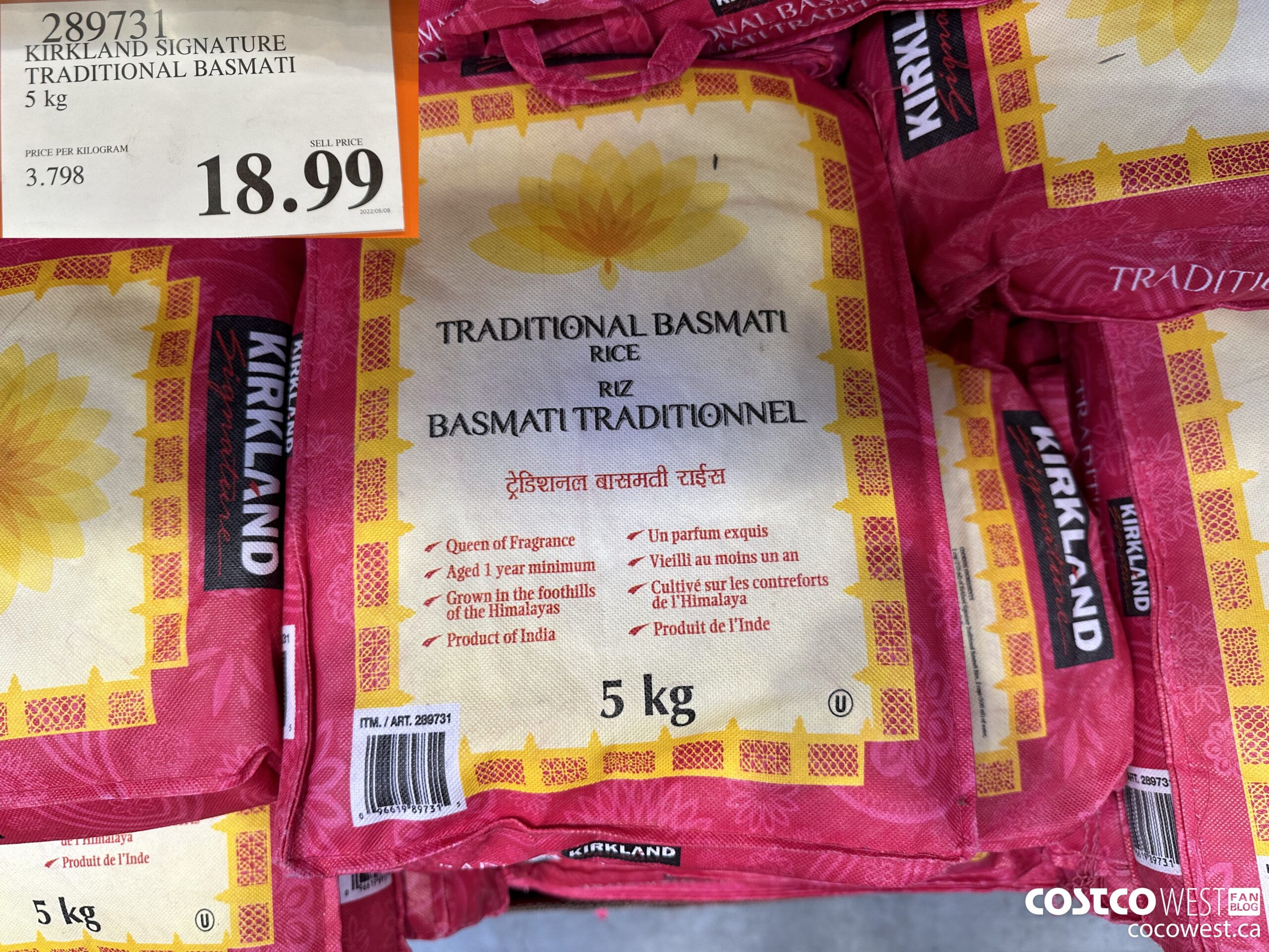 289731 KIRKLAND SIGNATURE TRADITIONAL BASMATI 5 kg $18.99