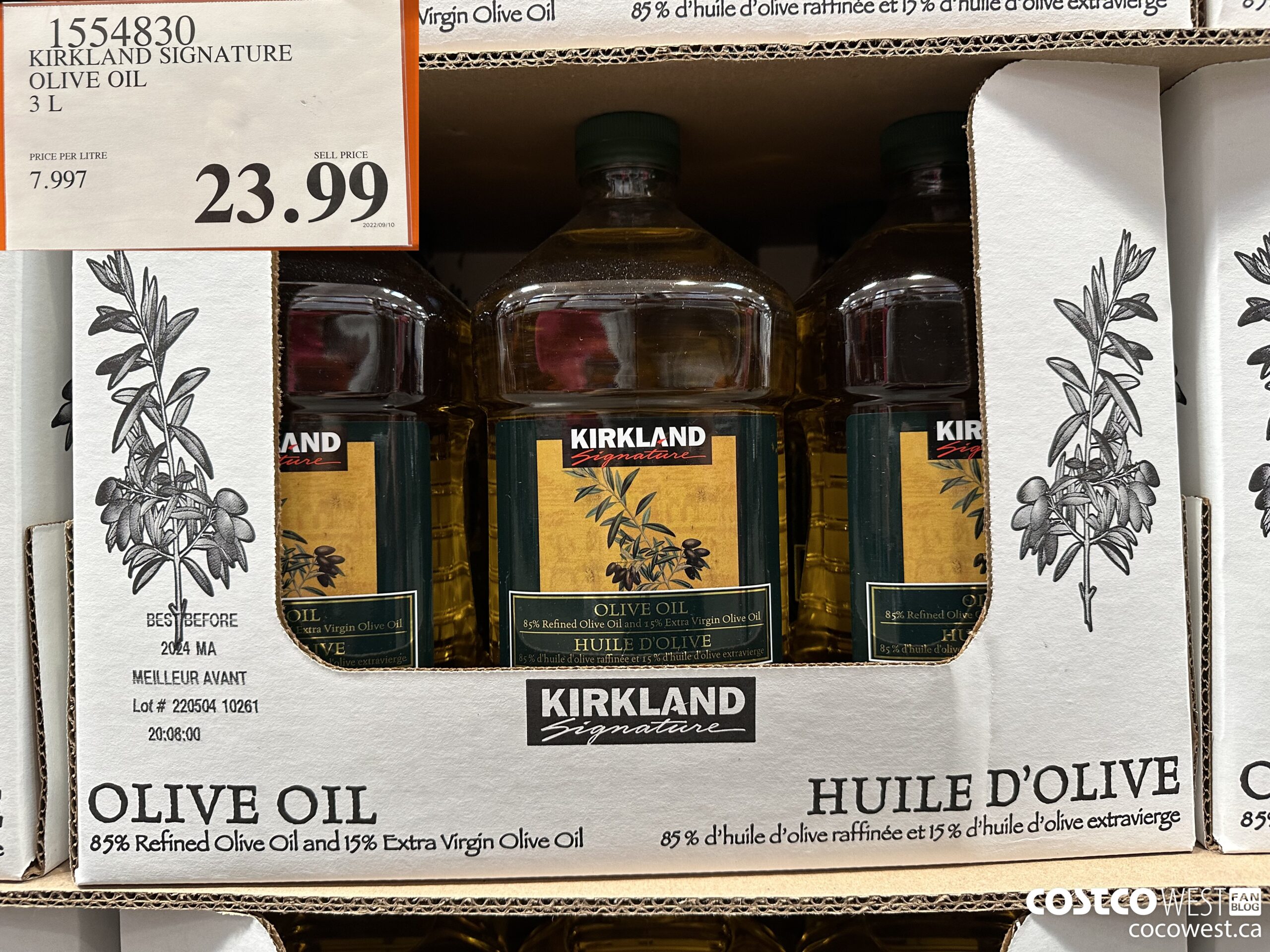 1554830 KIRKLAND SIGNATURE OLIVE OIL 3 L $23.99