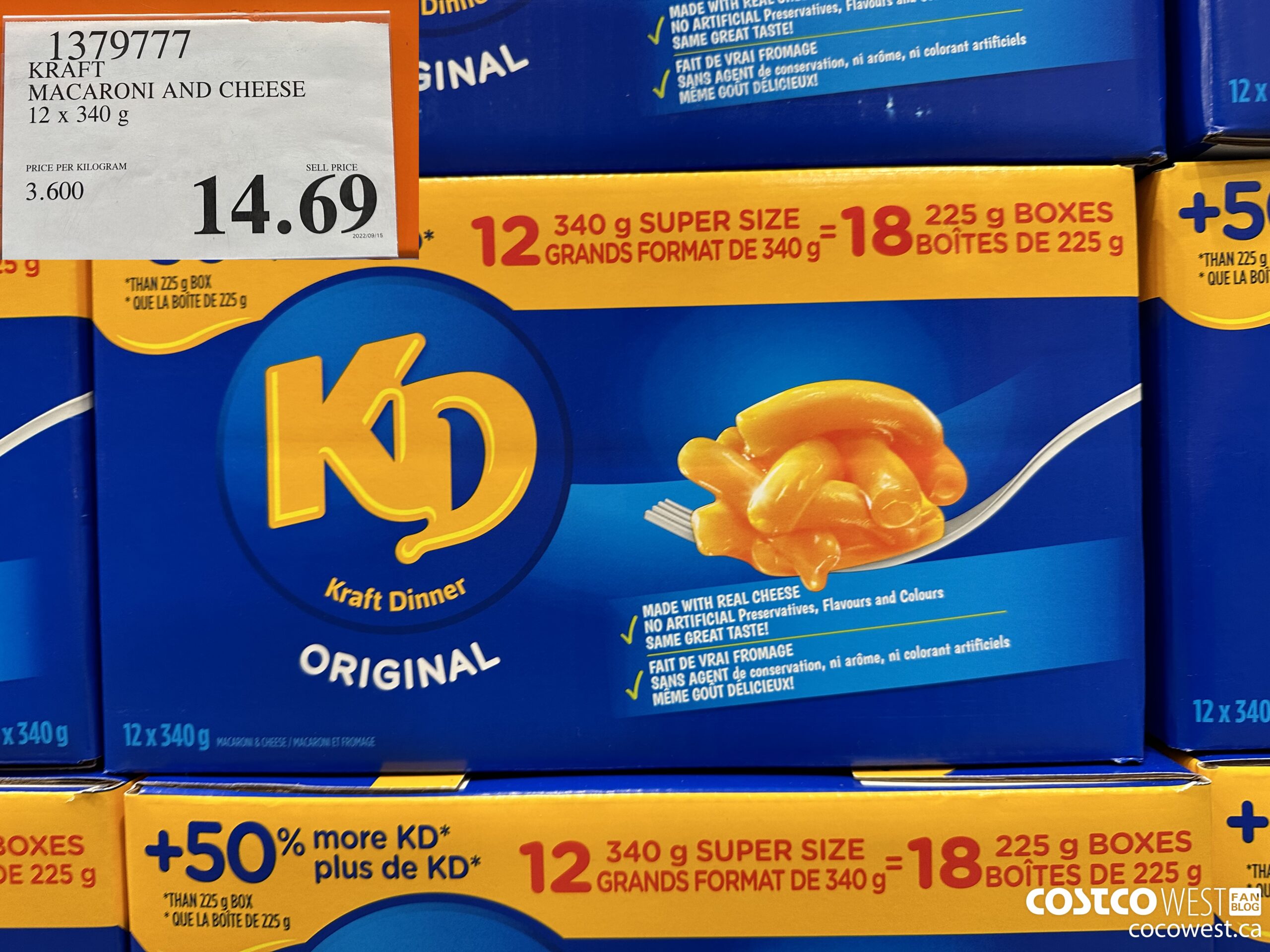 1379777 KRAFT MACARONI AND CHEESE 12 x 340 g $14.69