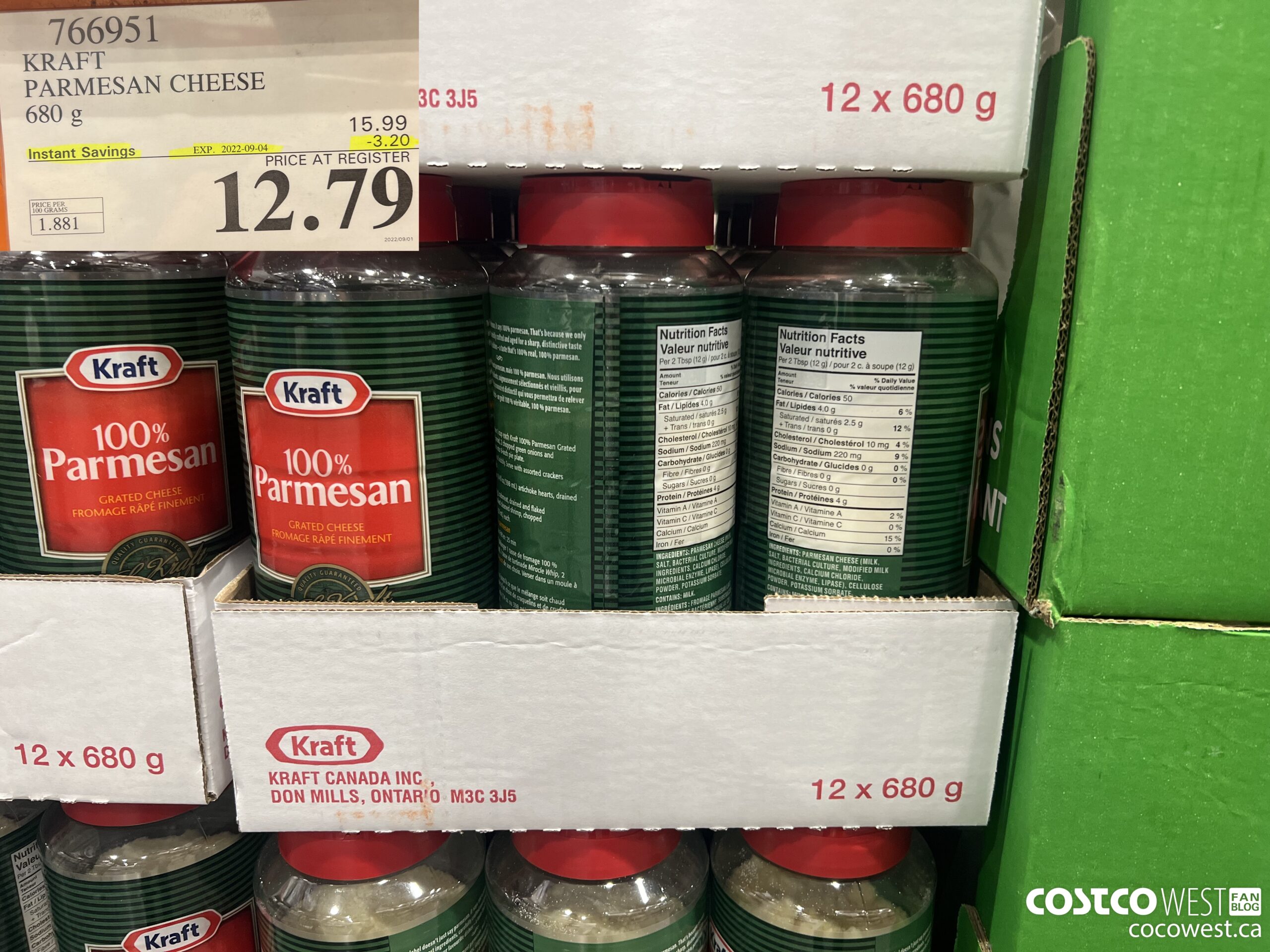 766951 KRAFT PARMESAN CHEESE 680 g ($3.20 INSTANT SAVINGS EXPIRES ON 2022-09-04) $12.79