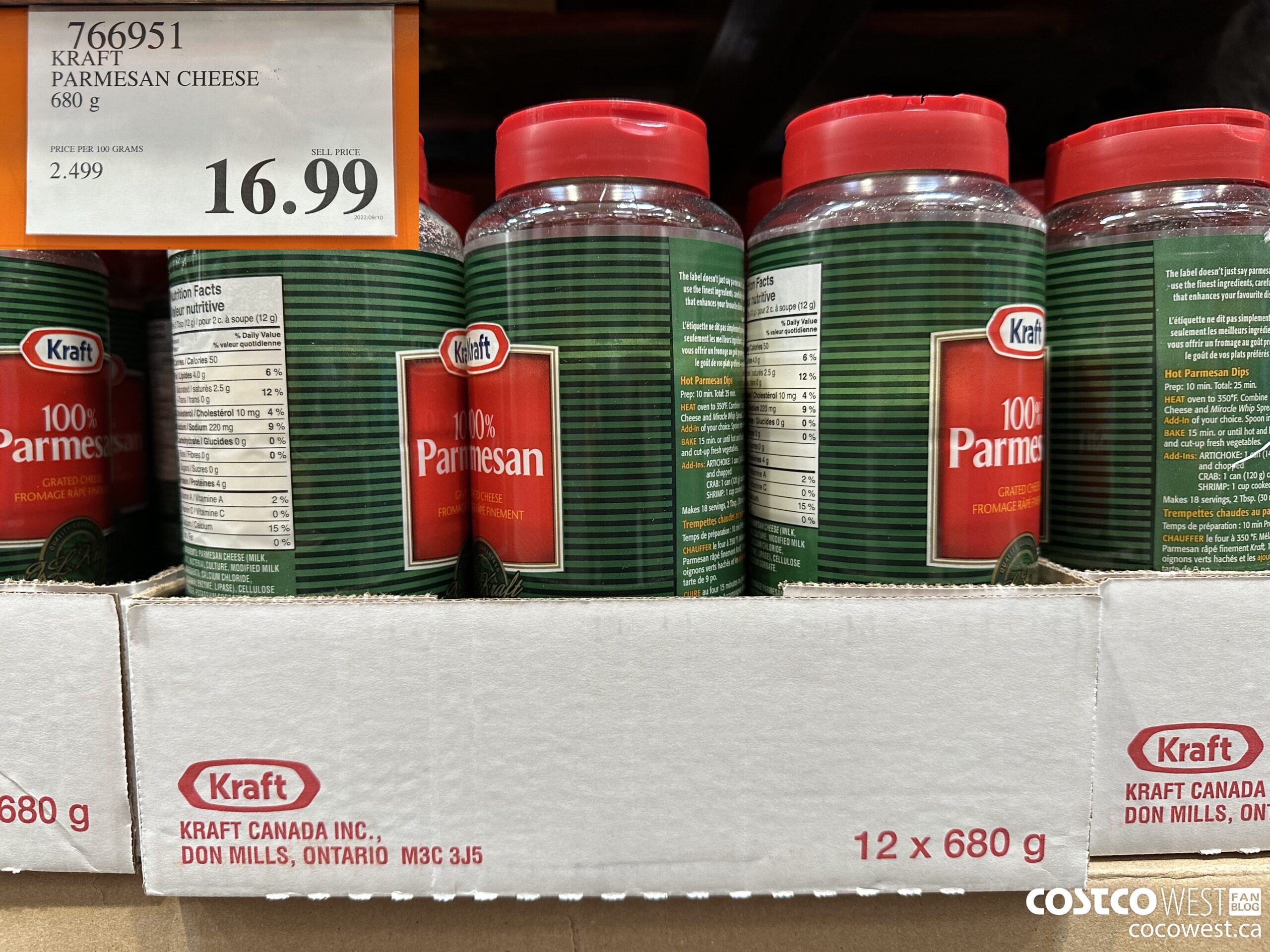 766951 KRAFT PARMESAN CHEESE 680 g $16.99