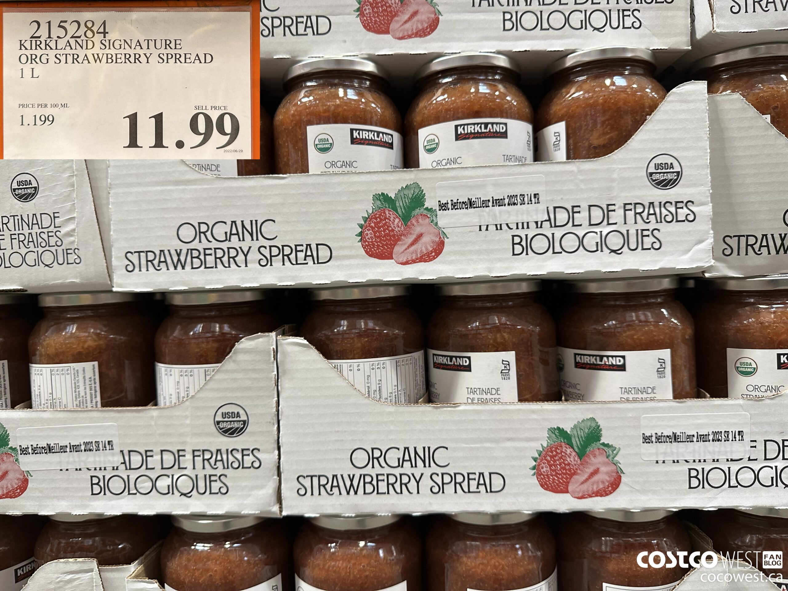215284 KS ORGANIC STRAWBERRY SPREAD 1 L $11.99