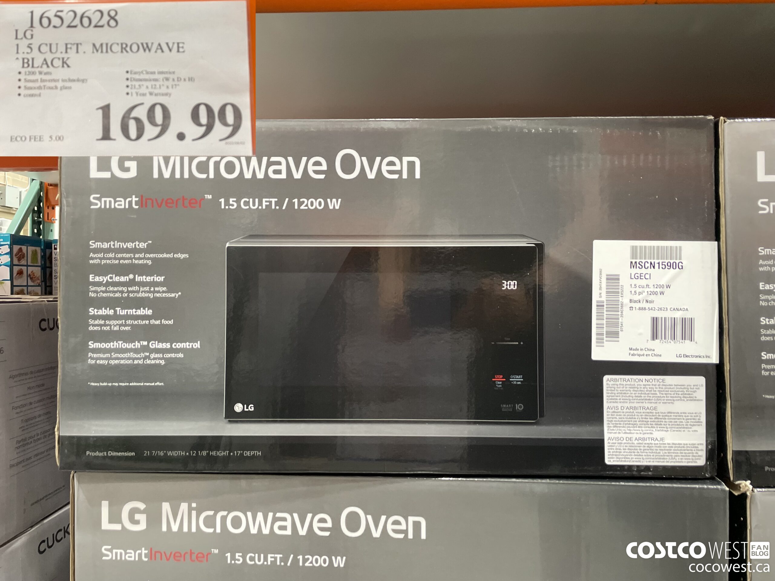 1652628 LG 1.5 CU. FT. MICROWAVE BLACK $169.99