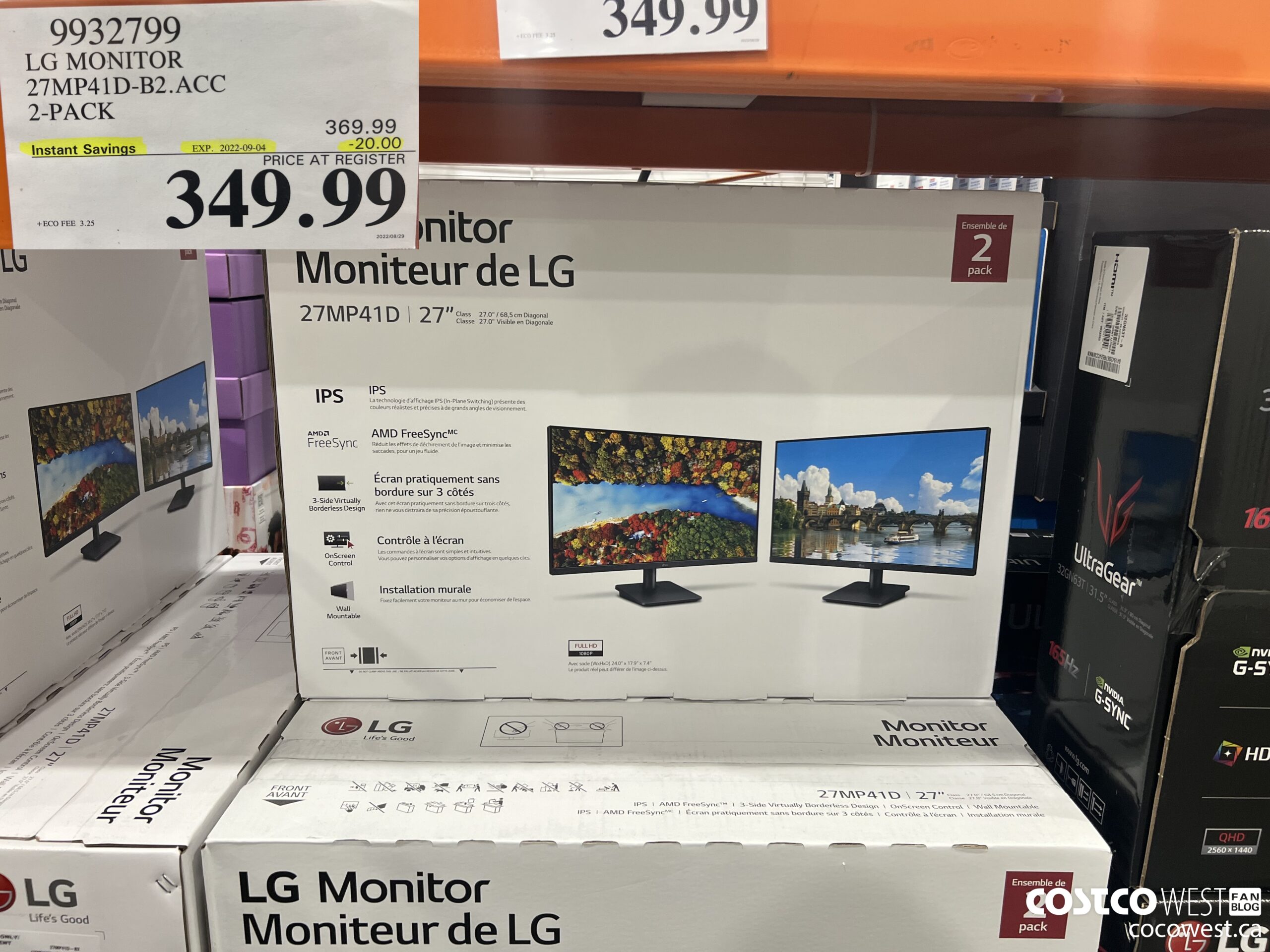 9932799 LG MONITOR 27MP41D-B2.ACC 2-PACK ($20.00 INSTANT SAVINGS EXPIRES ON 2022-09-04) $349.99