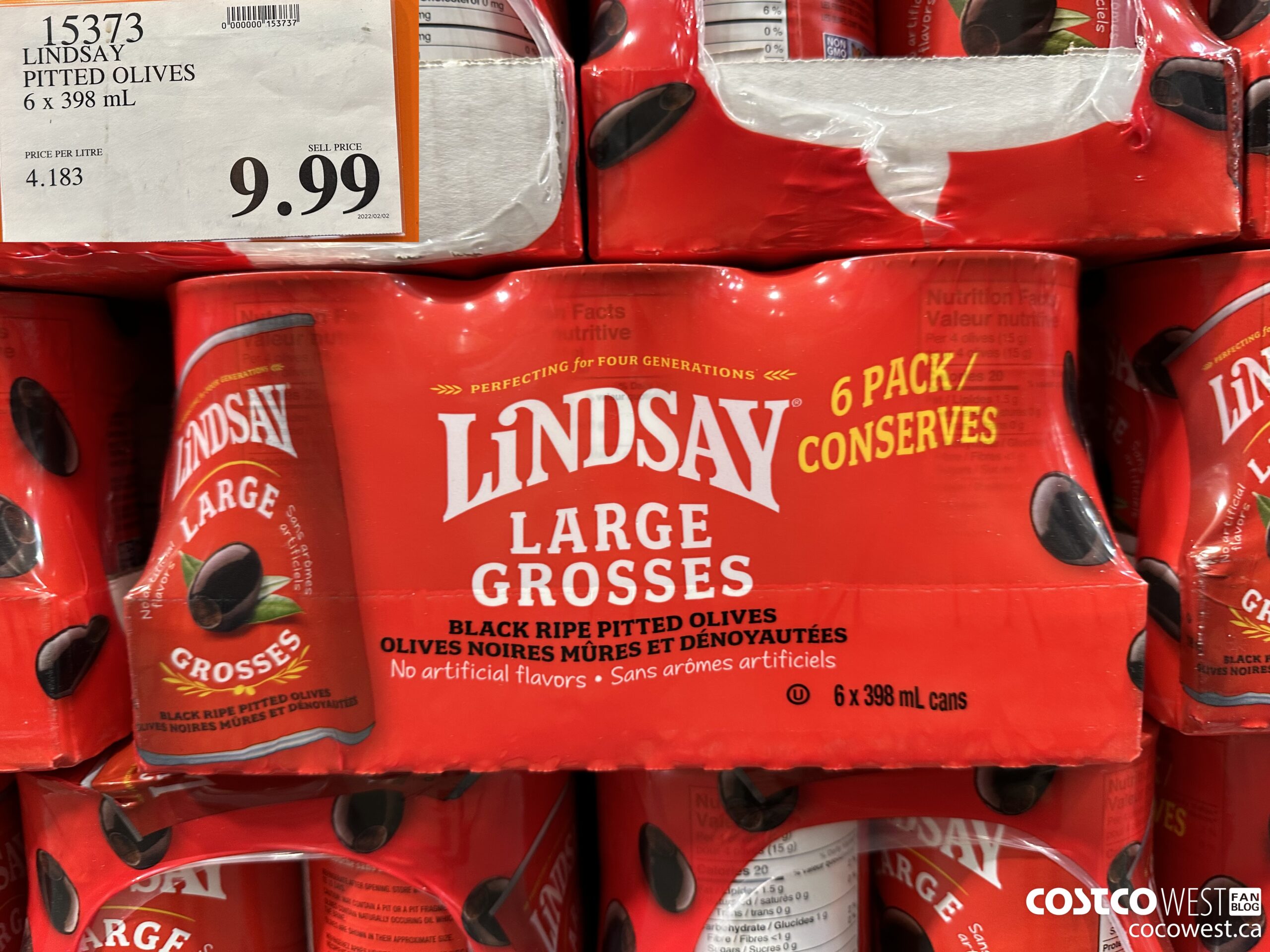 15373 LINDSAY PITTED OLIVES 6 x 398 mL $9.99