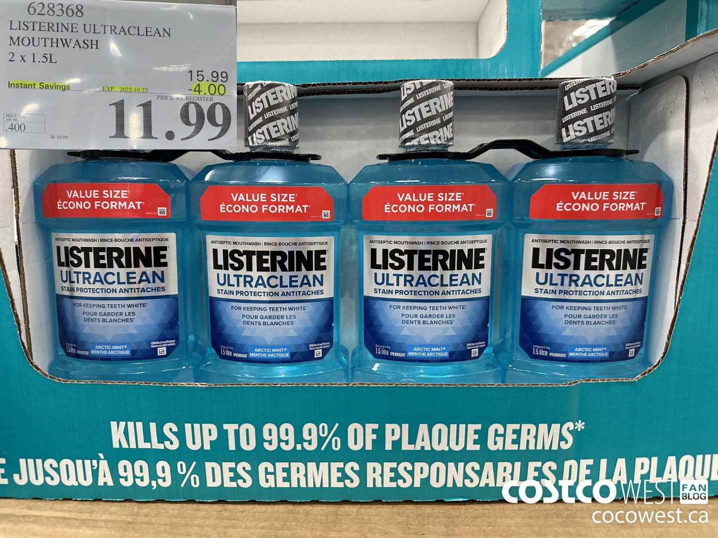 628368 LISTERINE ULTRACLEAN MOUTHWASH 2 X 1.5L ($4.00 INSTANT SAVINGS EXPIRES ON 2022-10-23) $11.99
